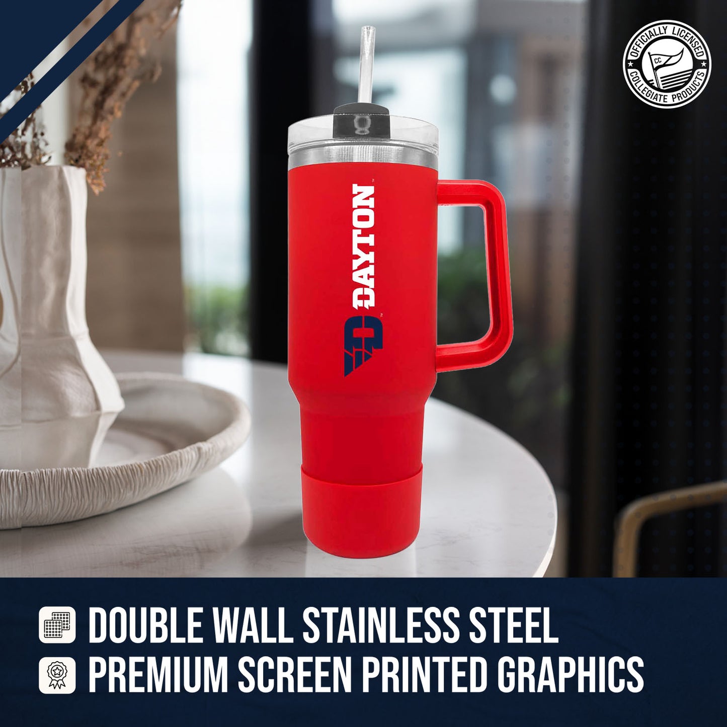 Dayton Flyers College & University 40 oz Travel Tumbler With Handle - Red