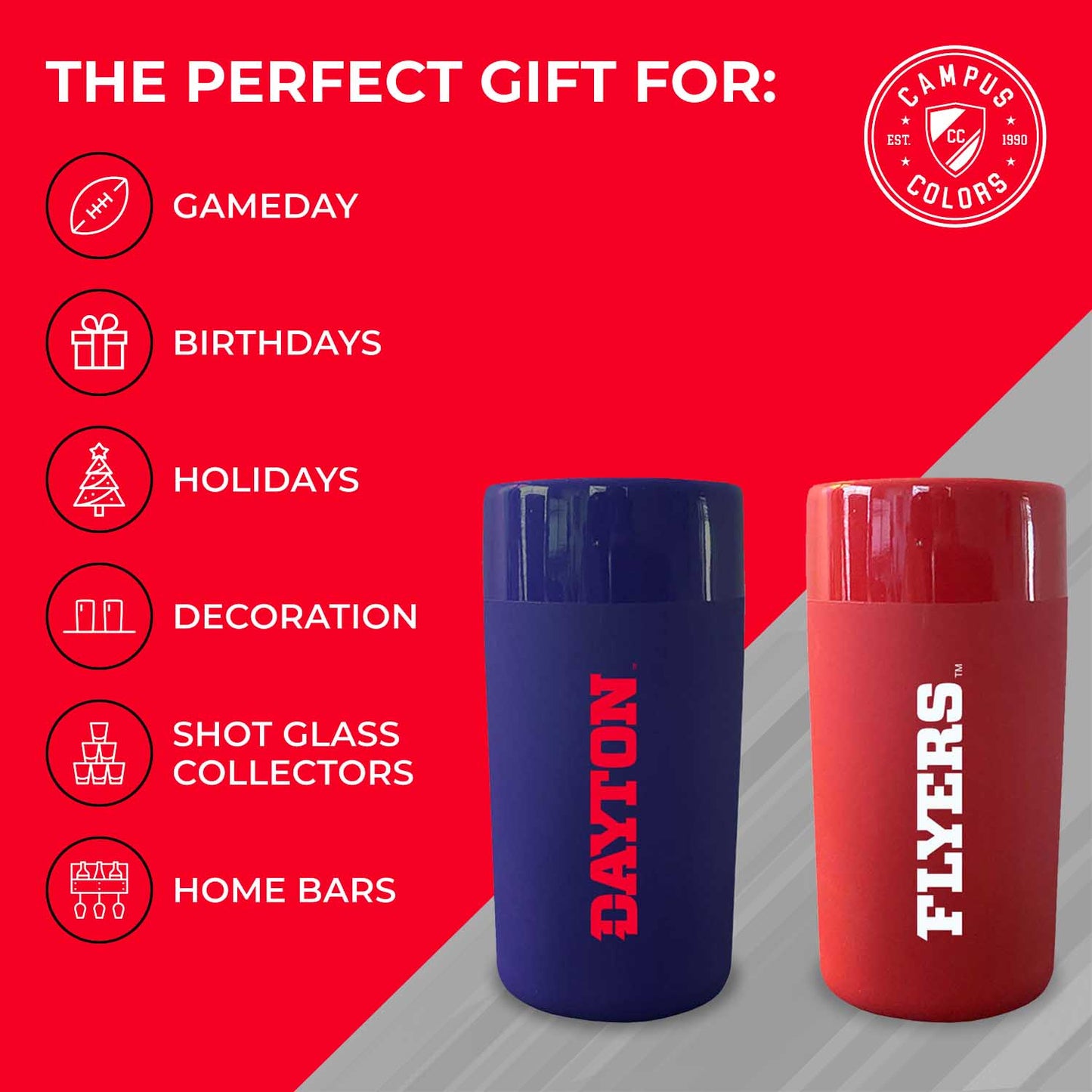 Dayton Flyers College and University 2-Pack Shot Glasses - Team Color