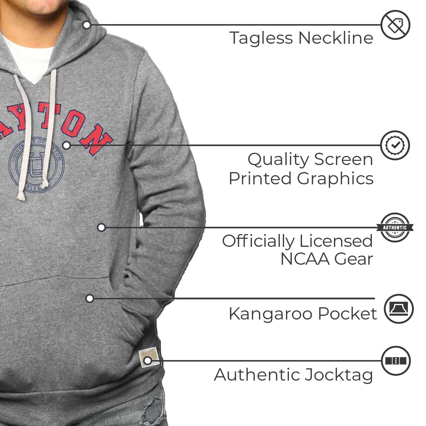 Dayton Flyers College Gray University Seal Hooded Sweatshirt - Gray
