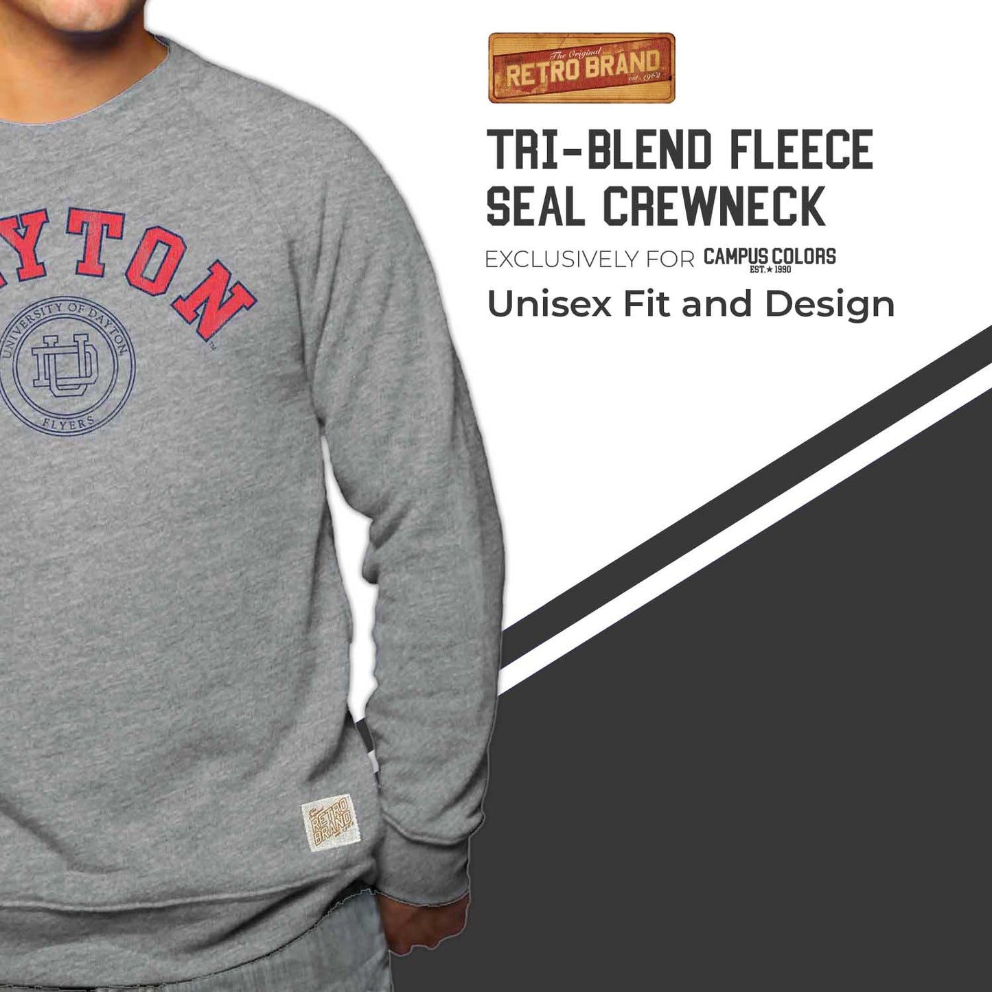 Dayton Flyers College Gray University Seal Crewneck Sweatshirt - Gray