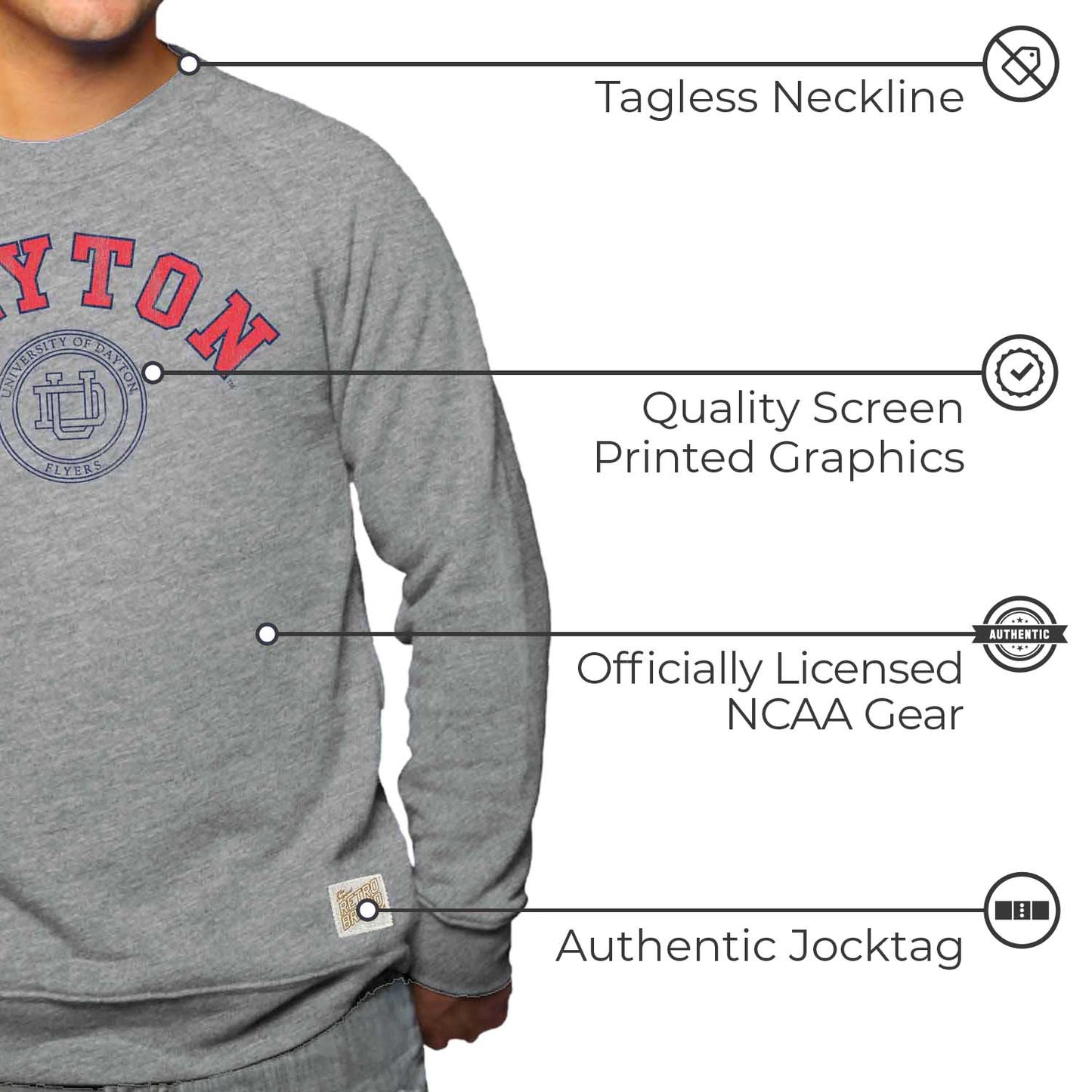 Dayton Flyers College Gray University Seal Crewneck Sweatshirt - Gray