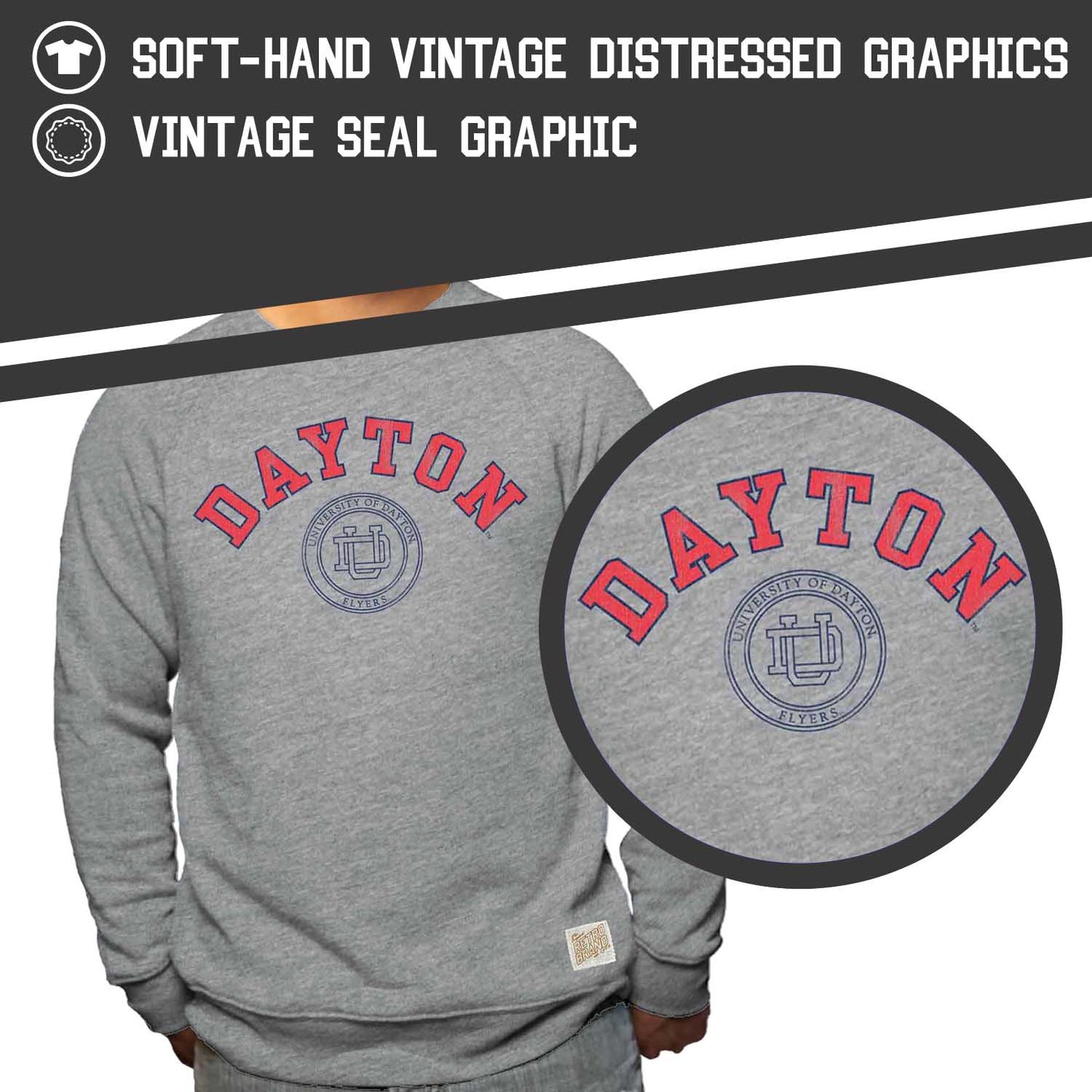 Dayton Flyers College Gray University Seal Crewneck Sweatshirt - Gray