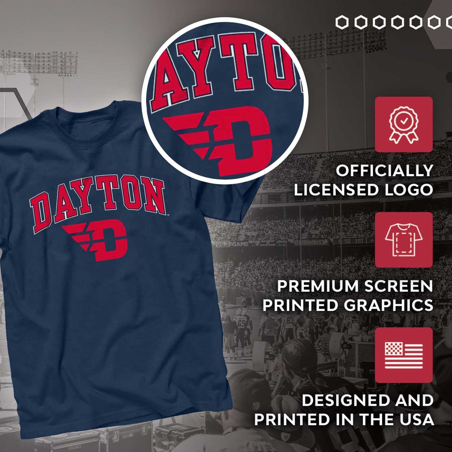 Dayton Flyers Arch and Logo T-Shirt - Navy