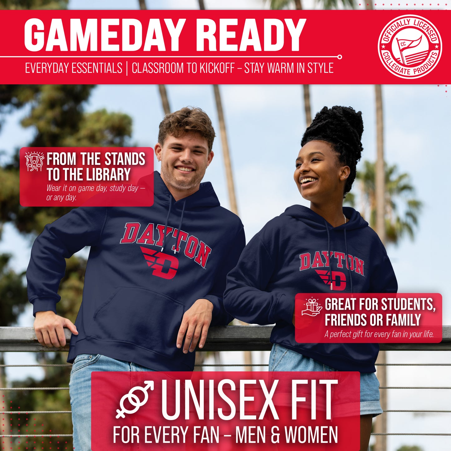 Dayton Flyers Adult Arch & Logo Soft Style Gameday Hooded Sweatshirt - Navy