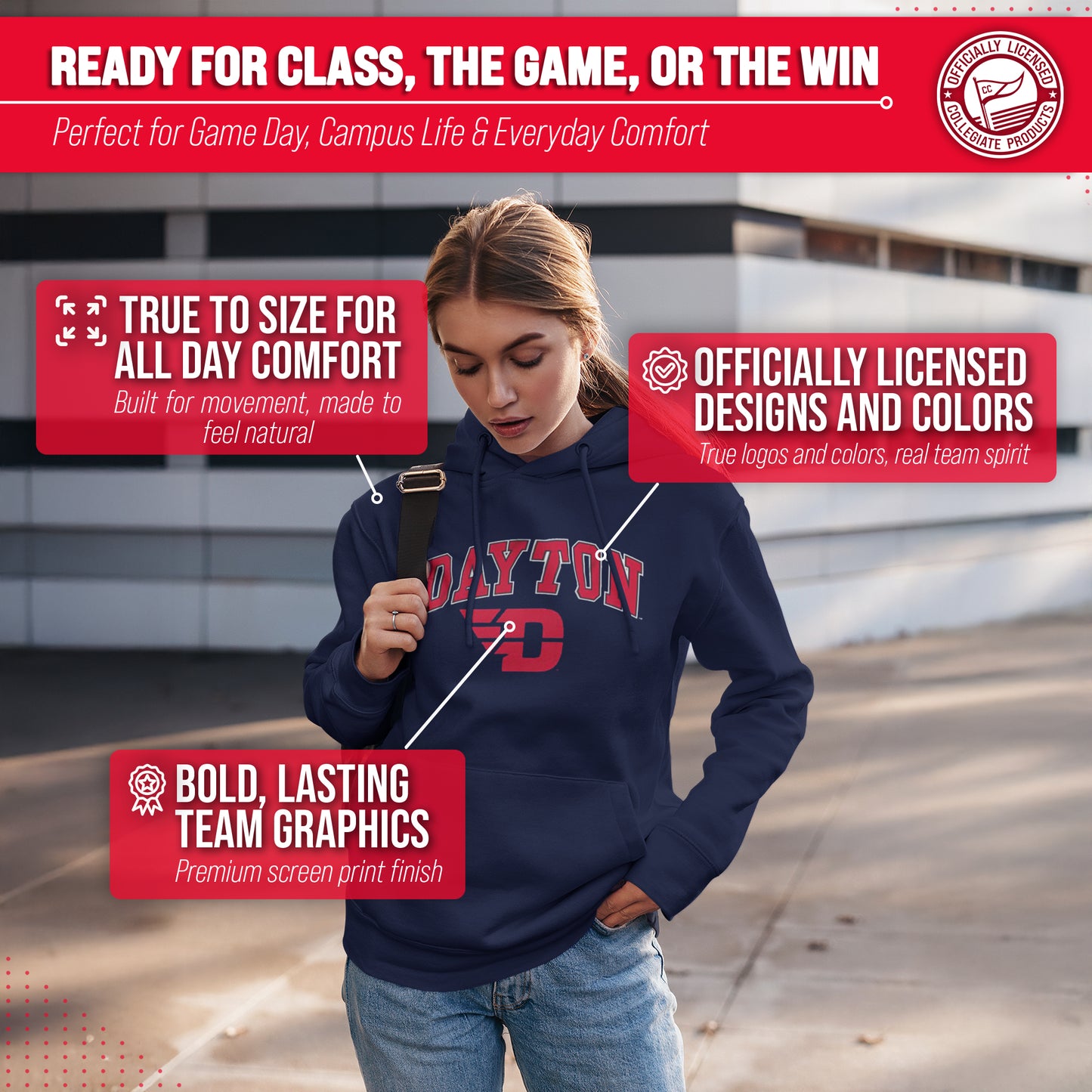 Dayton Flyers Adult Arch & Logo Soft Style Gameday Hooded Sweatshirt - Navy
