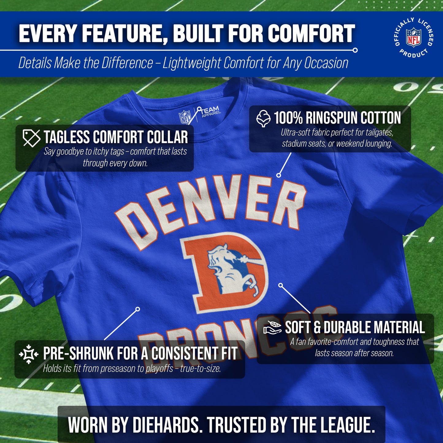 Denver Broncos NFL Adult Retro Gameday Unisex T-Shirt - Royal