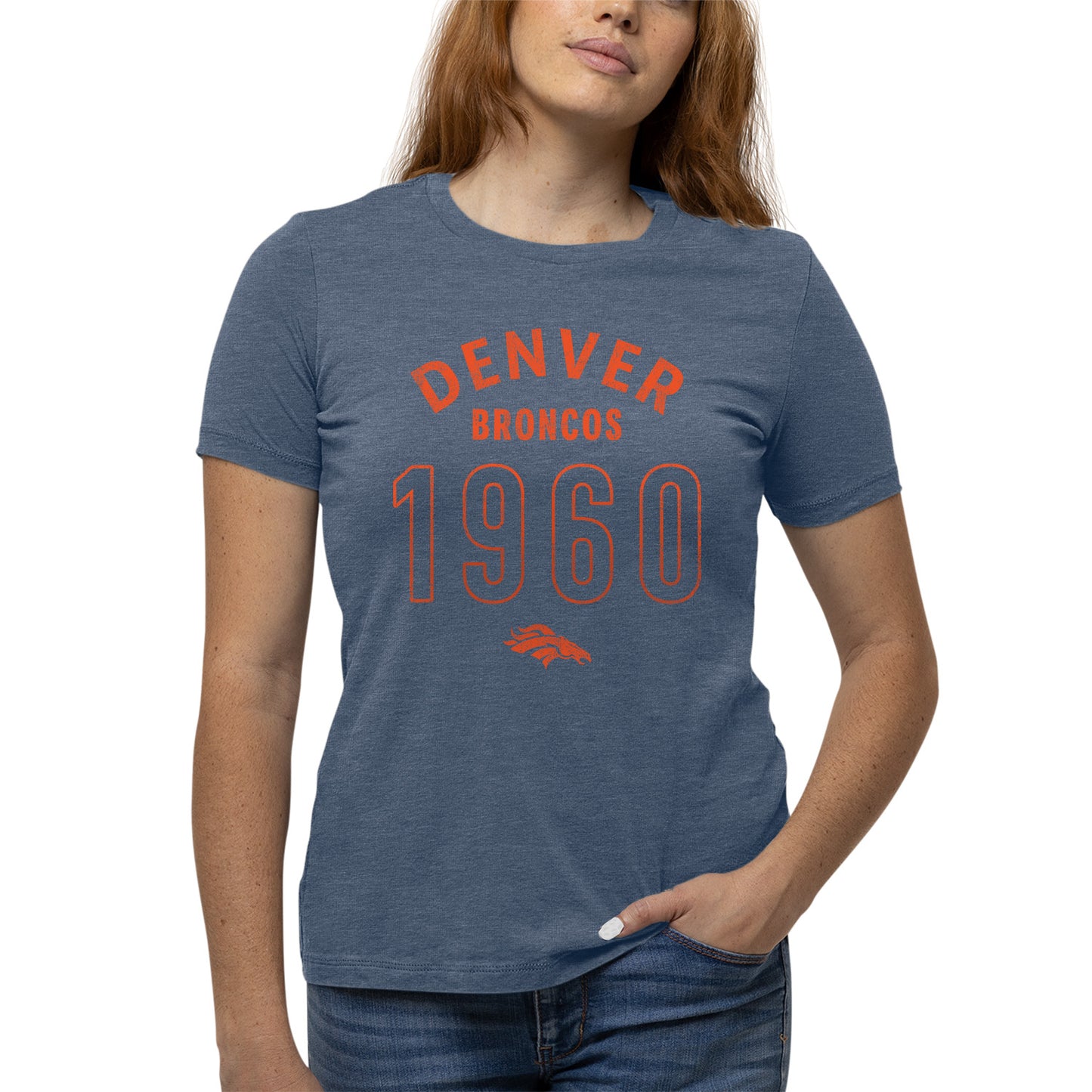 Denver Broncos NFL Womens Big Date Tag-Less T-Shirt - Blue Heather