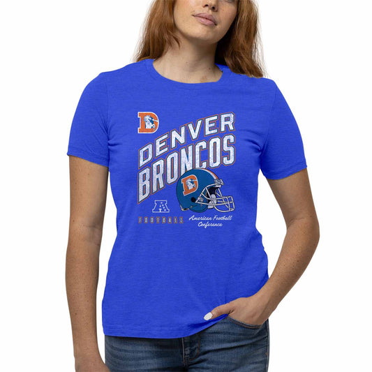Denver Broncos NFL Womens Distressed Helmet Tag-Less Soft T-Shirt - Royal Heather