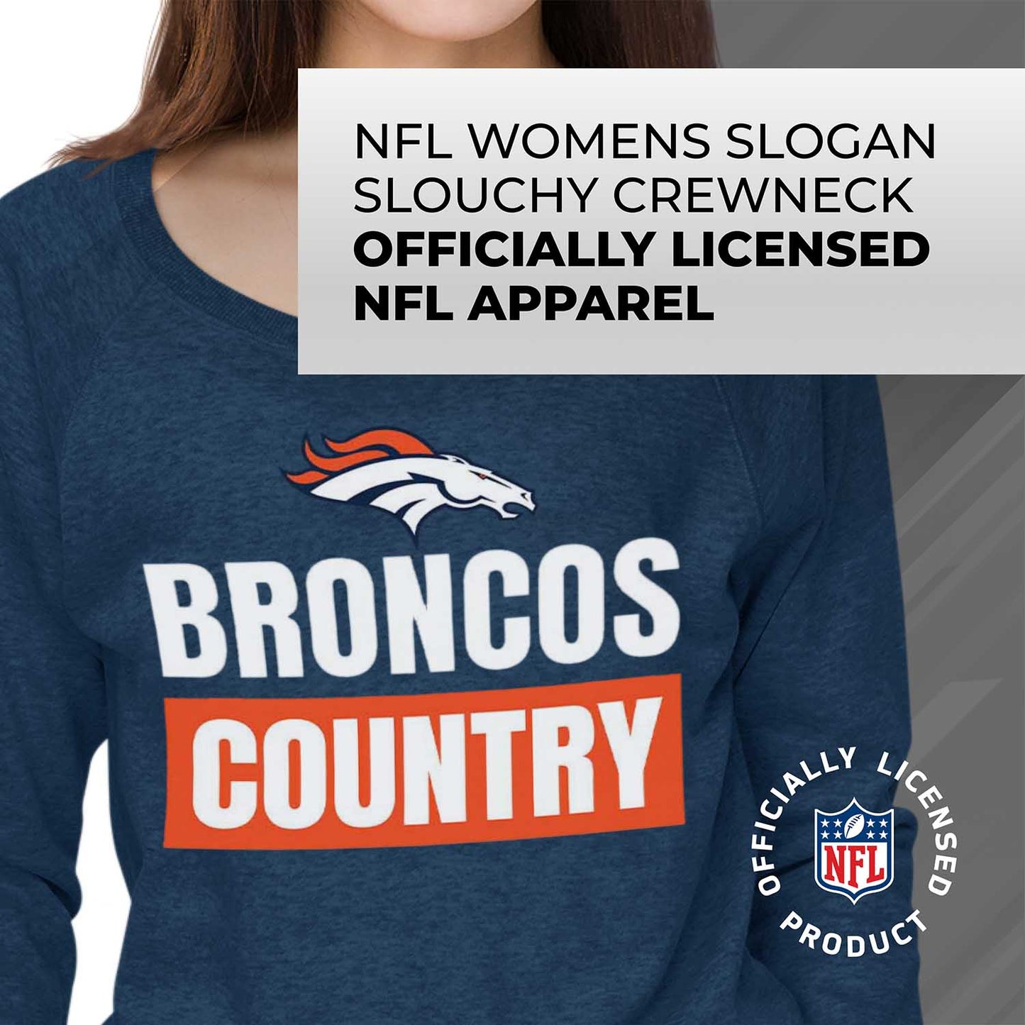 Denver Broncos NFL Womens Team Slogan Crew Neck - Navy