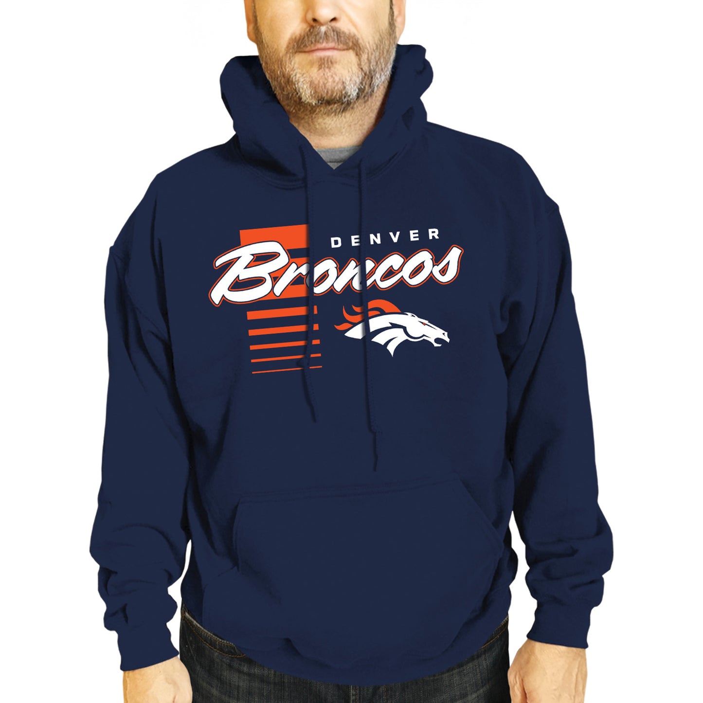 Denver Broncos NFL Adult Unisex Retro Script Ultra Soft Fleece Hooded Sweatshirt - Navy