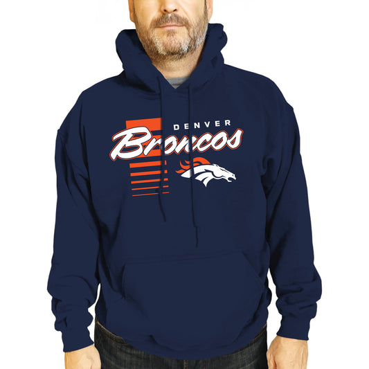 Denver Broncos NFL Adult Unisex Retro Script Ultra Soft Fleece Hooded Sweatshirt - Navy