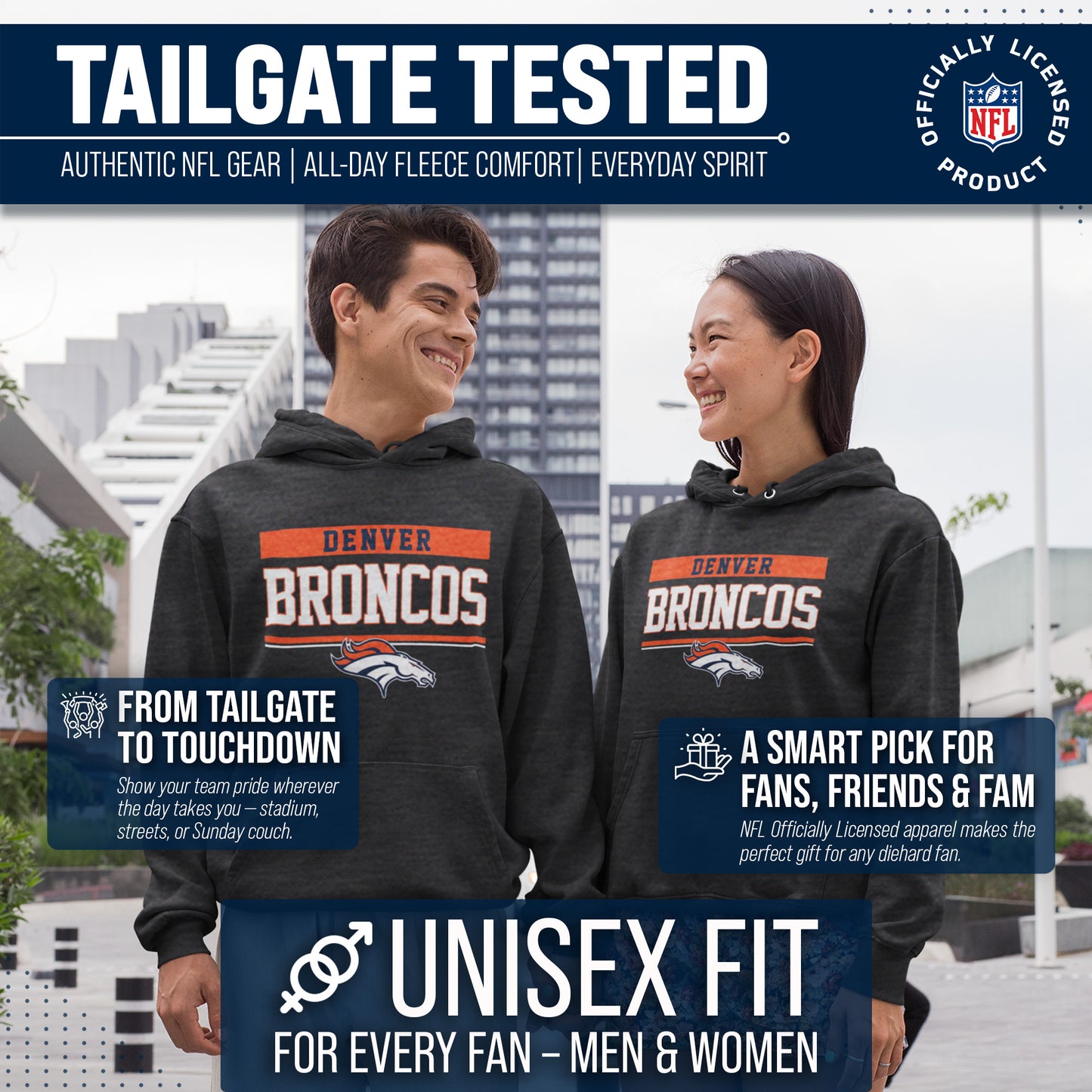Denver Broncos NFL Adult Gameday Charcoal Hooded Sweatshirt - Charcoal