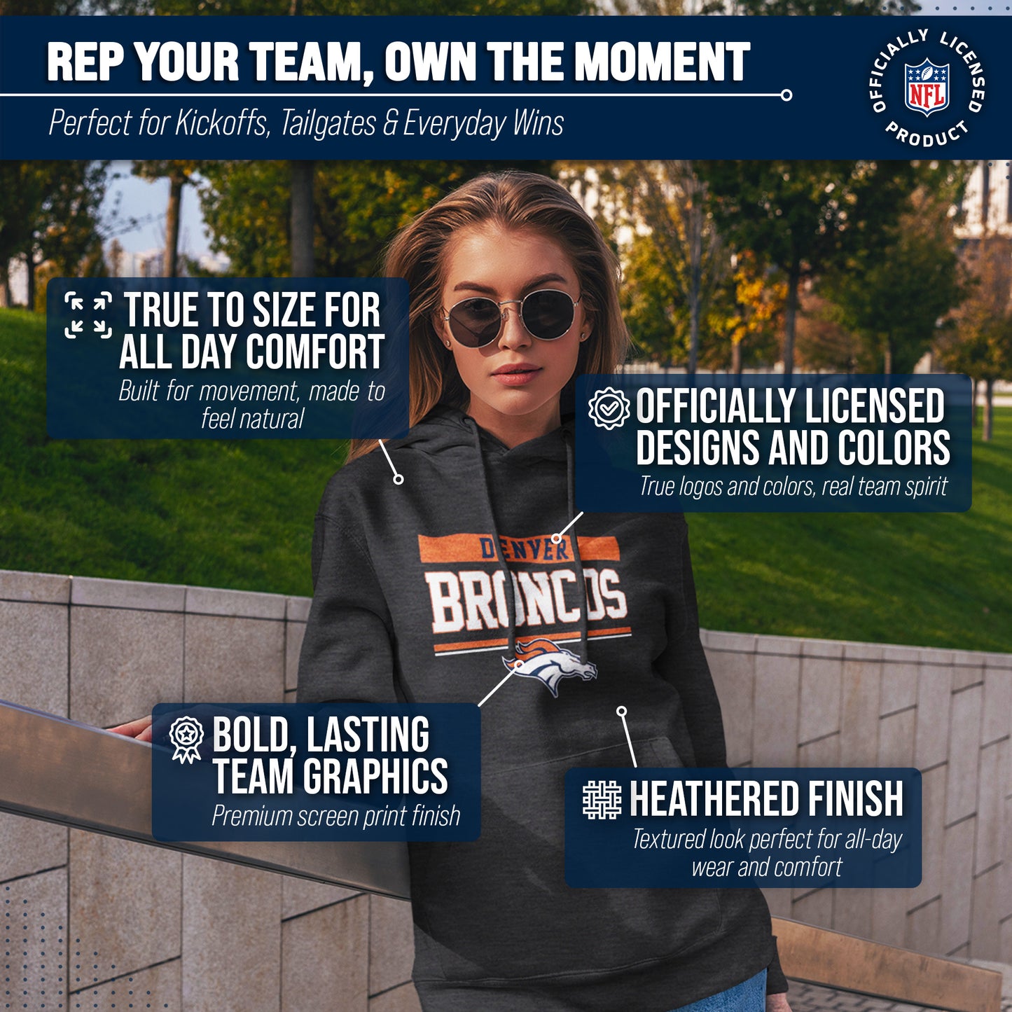 Denver Broncos NFL Adult Gameday Charcoal Hooded Sweatshirt - Charcoal
