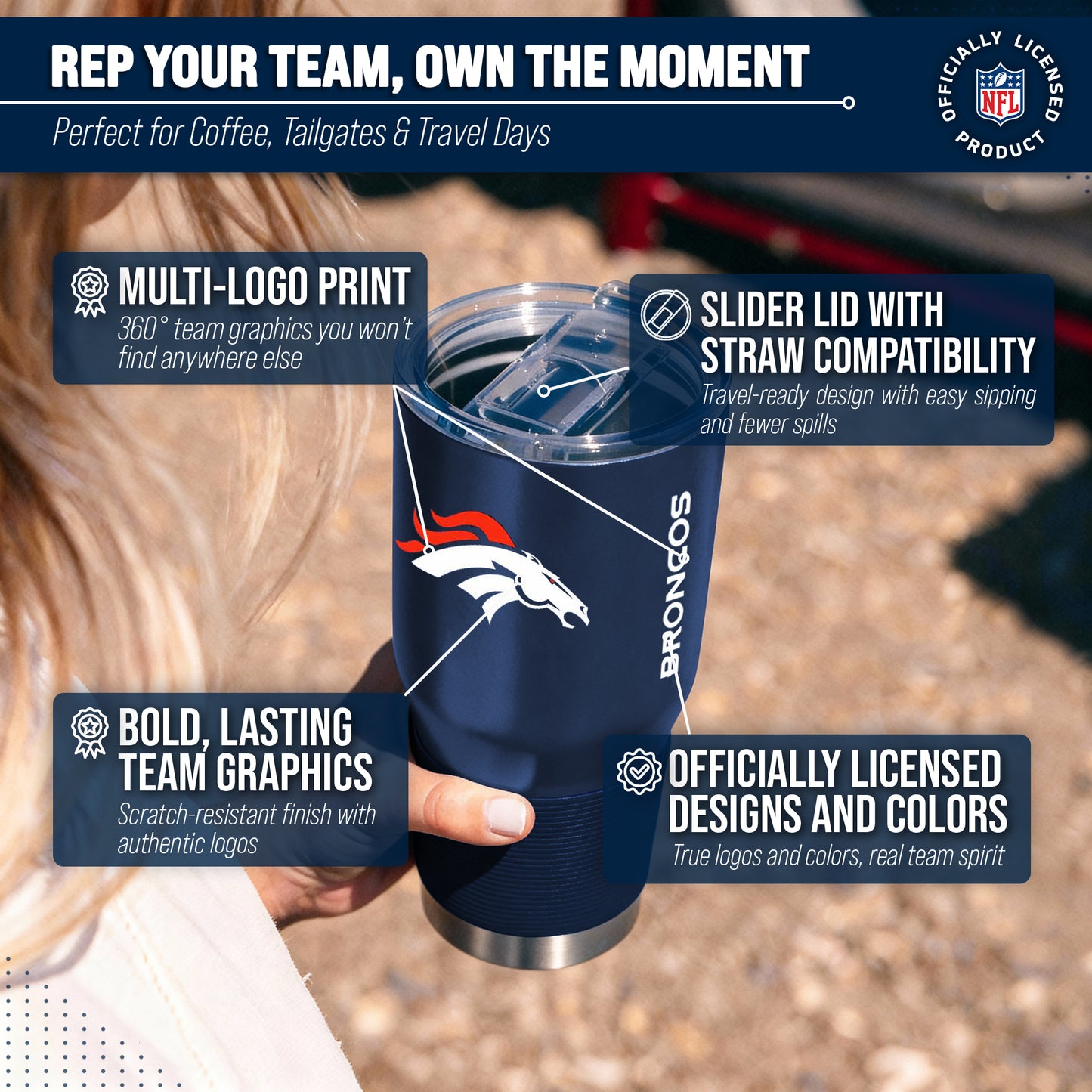 Denver Broncos NFL 30oz Gameday Stainless Steel Tumbler - Navy