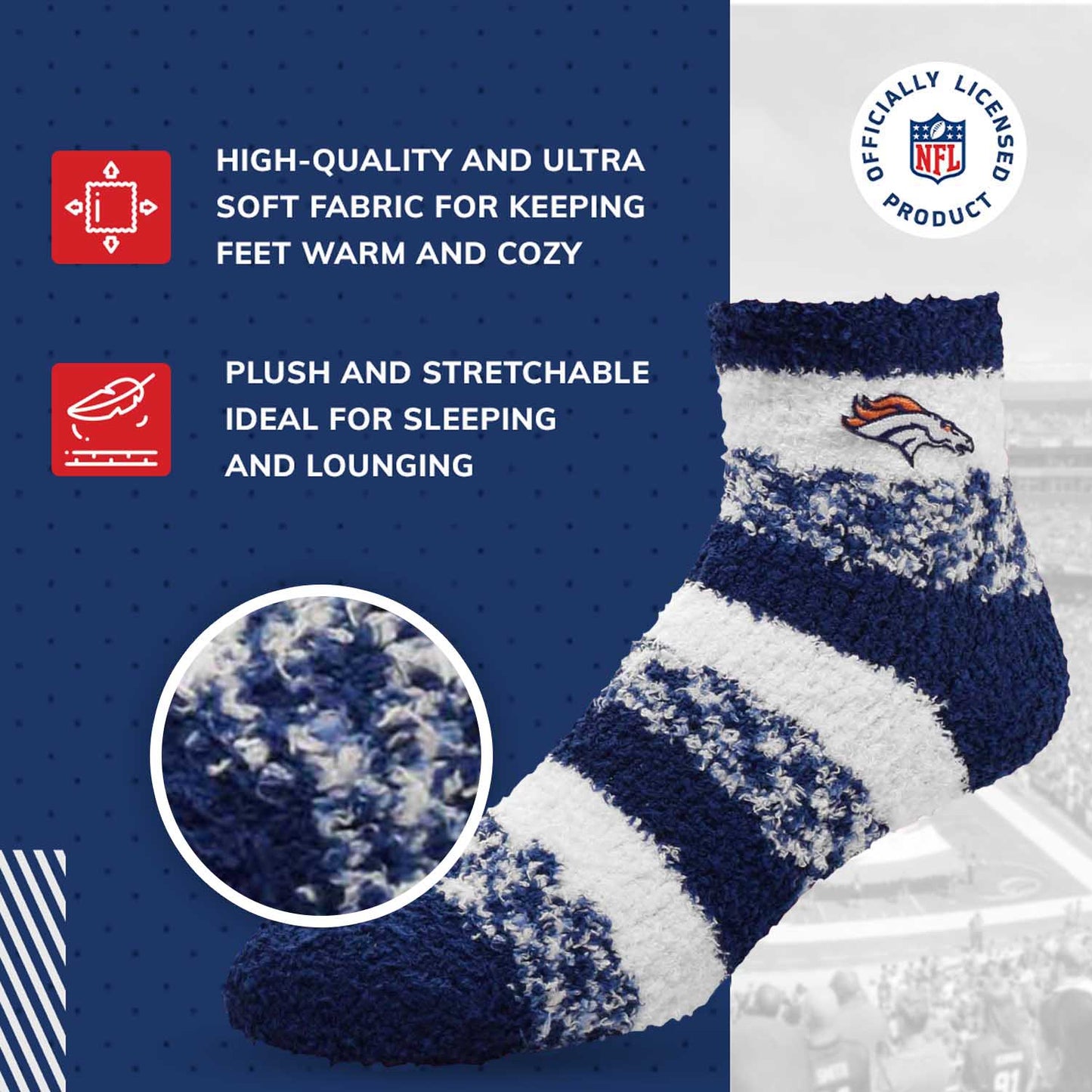 Denver Broncos NFL Cozy Soft Slipper Socks - Navy