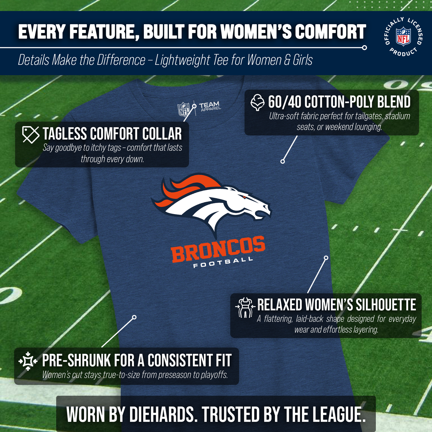 Denver Broncos Women's NFL Ultimate Fan Logo Short Sleeve T-Shirt - Navy