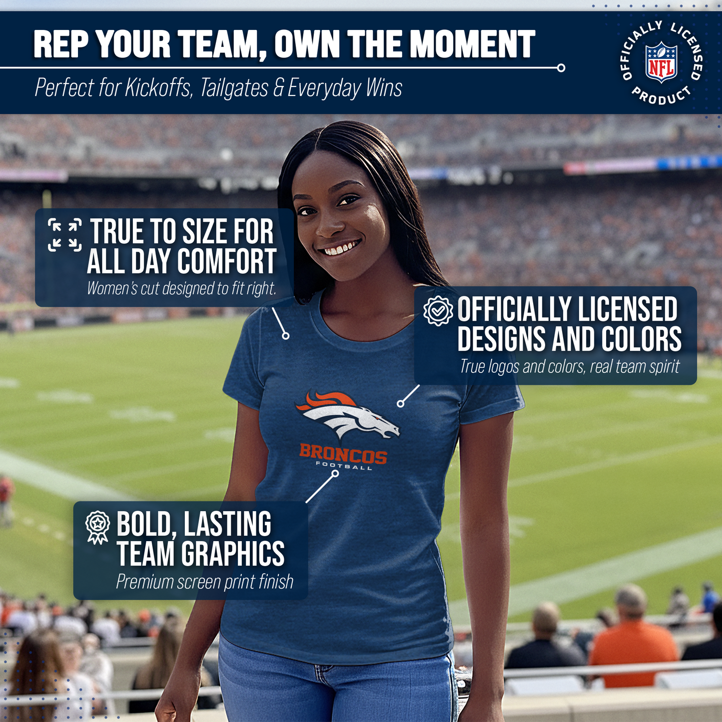 Denver Broncos Women's NFL Ultimate Fan Logo Short Sleeve T-Shirt - Navy