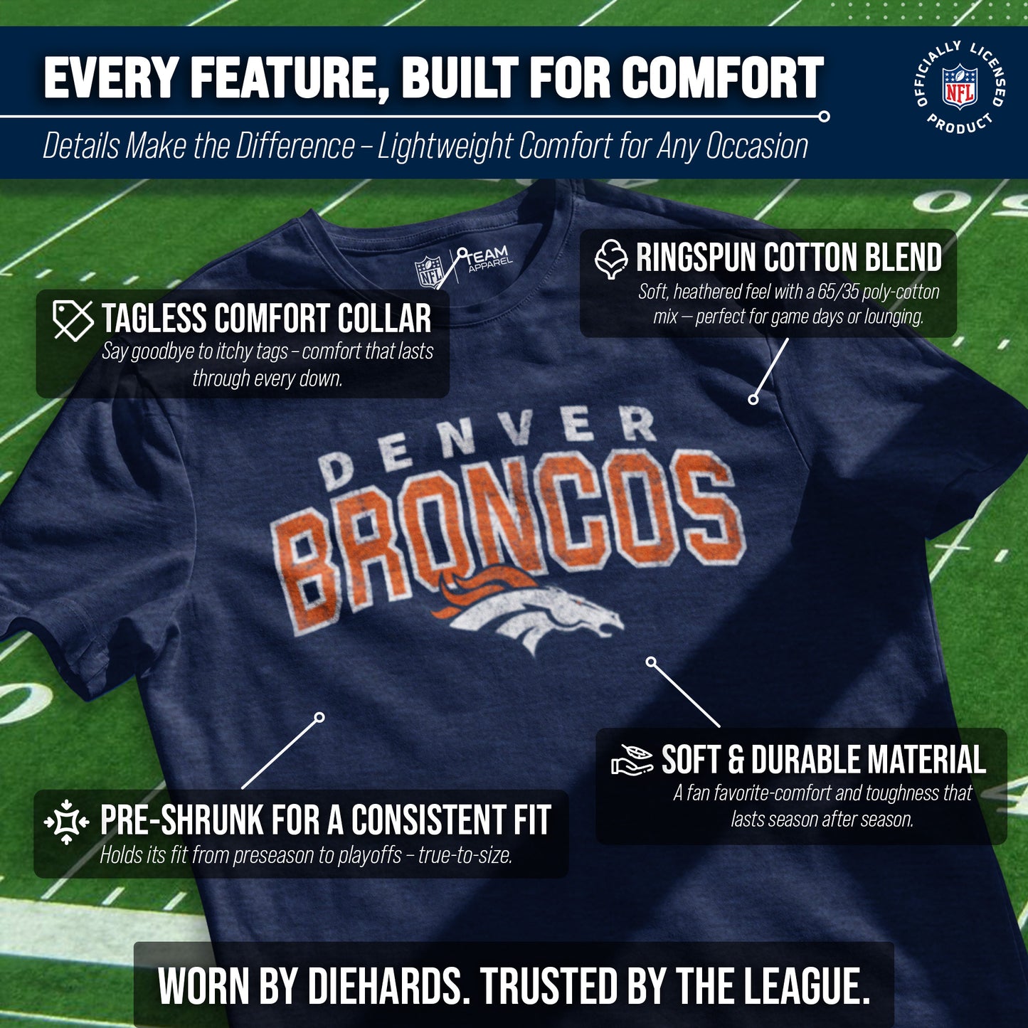 Denver Broncos NFL Starting Fresh Short Sleeve Heather T-Shirt - Navy