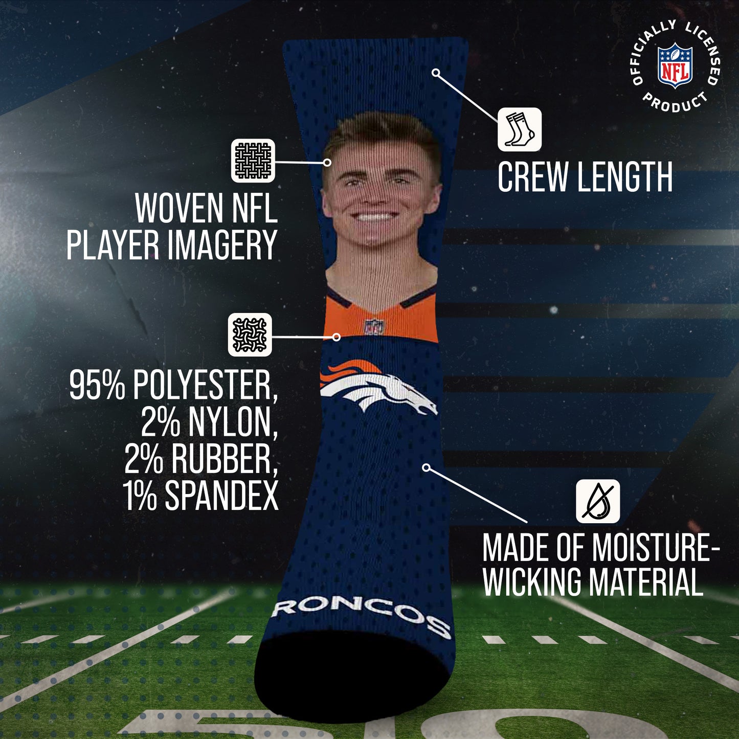 Denver Broncos NFL Youth Roster Player Crew Socks - Navy