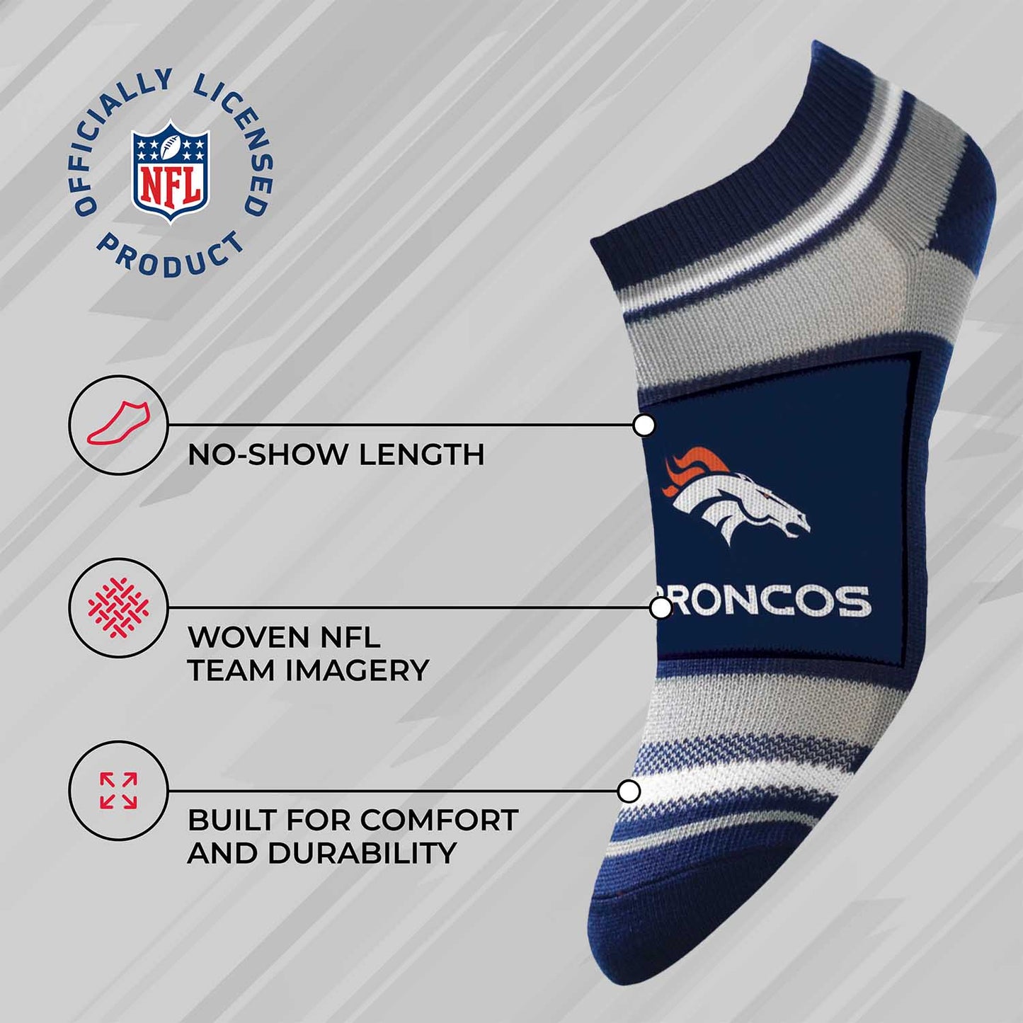 Denver Broncos Adult Marquis Addition No Show Socks - Navy