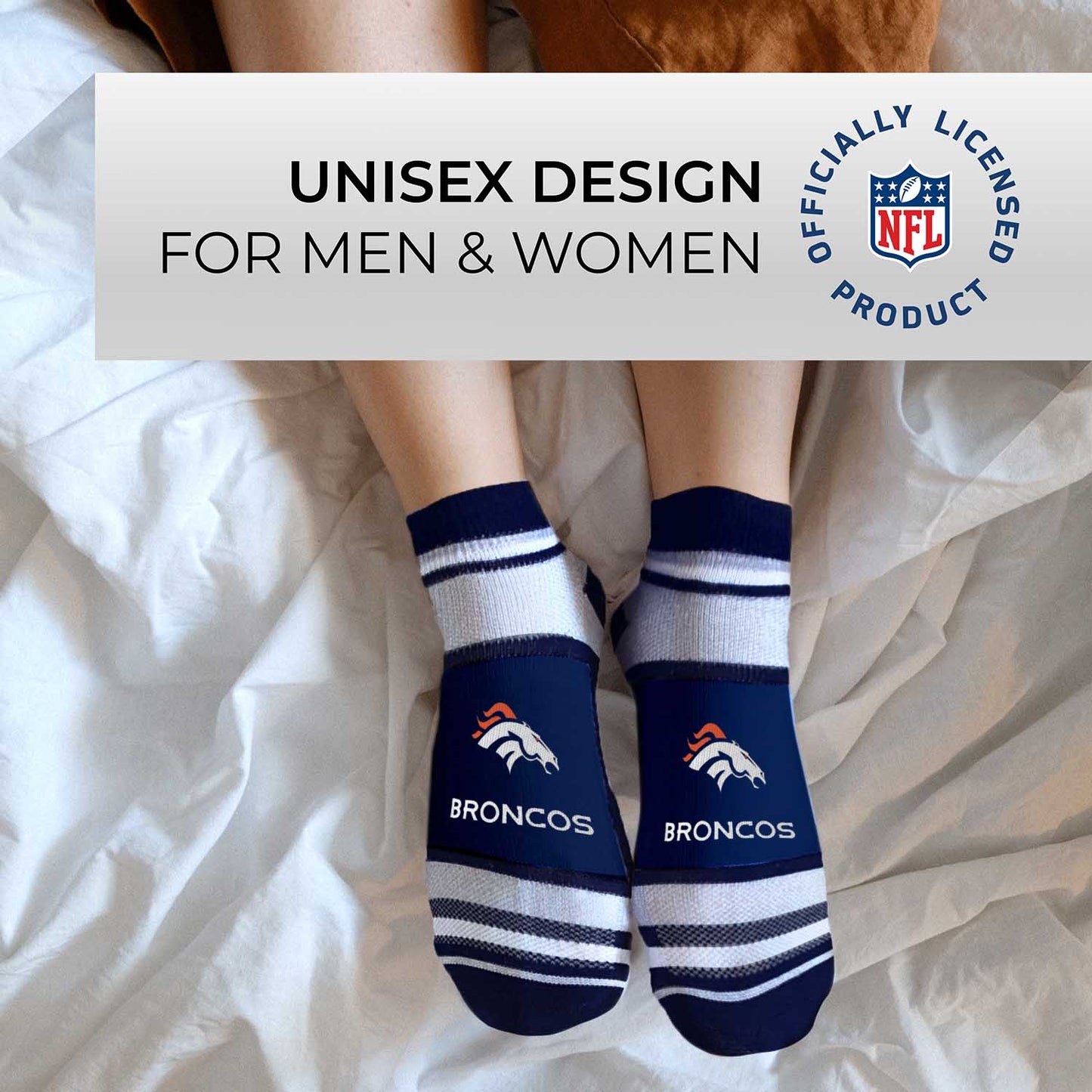 Denver Broncos Adult Marquis Addition No Show Socks - Navy