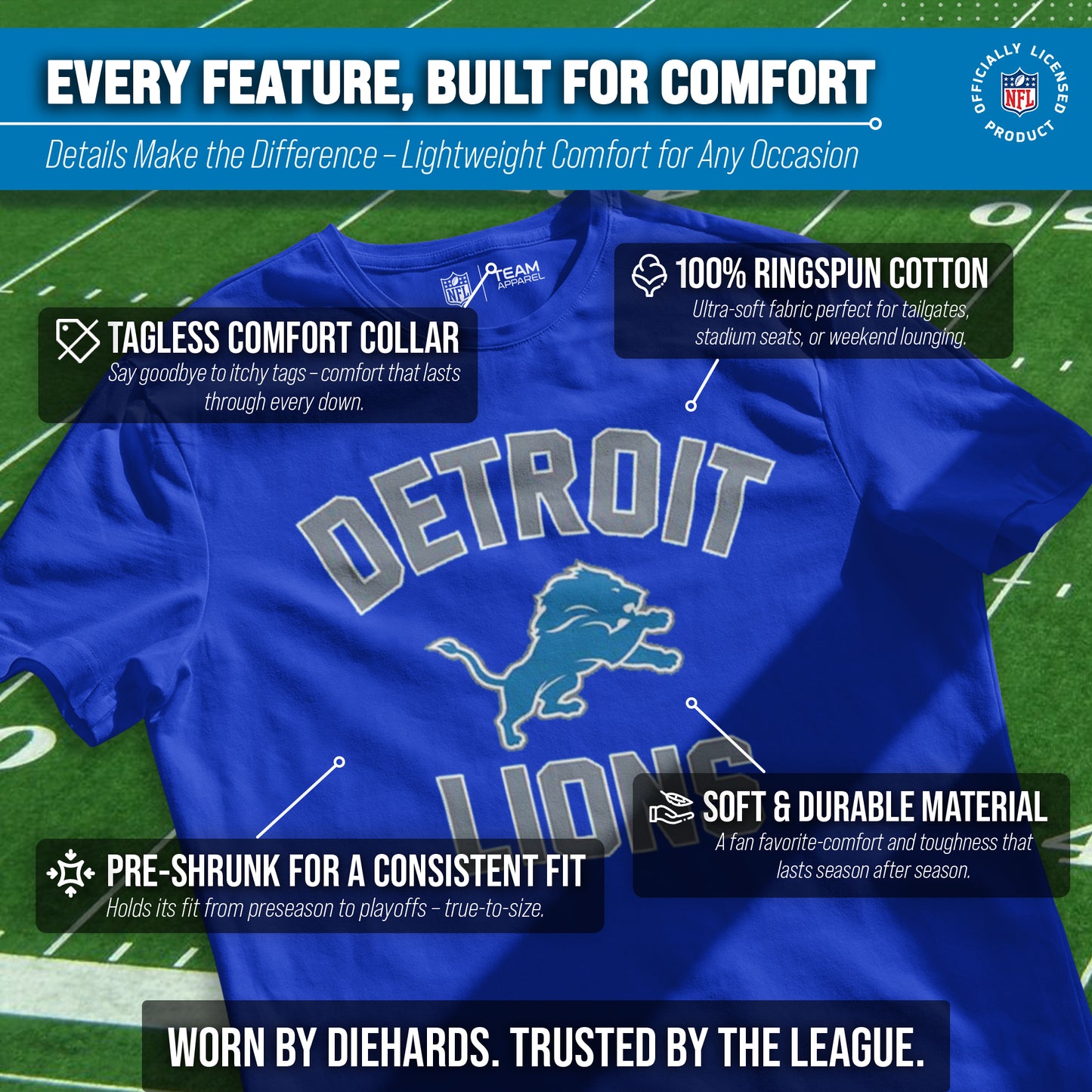 Detroit Lions NFL Adult Gameday T-Shirt - Royal