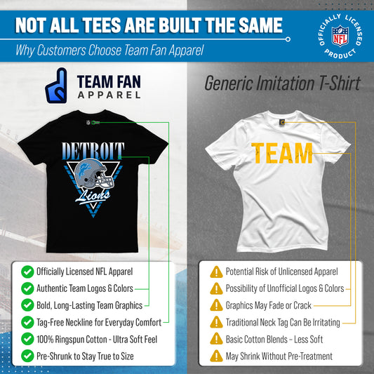Detroit Lions NFL Adult Retro Triangle Unisex T-Shirt - Black