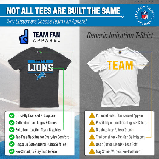 Detroit Lions NFL Adult Team Block Tagless T-Shirt - Charcoal