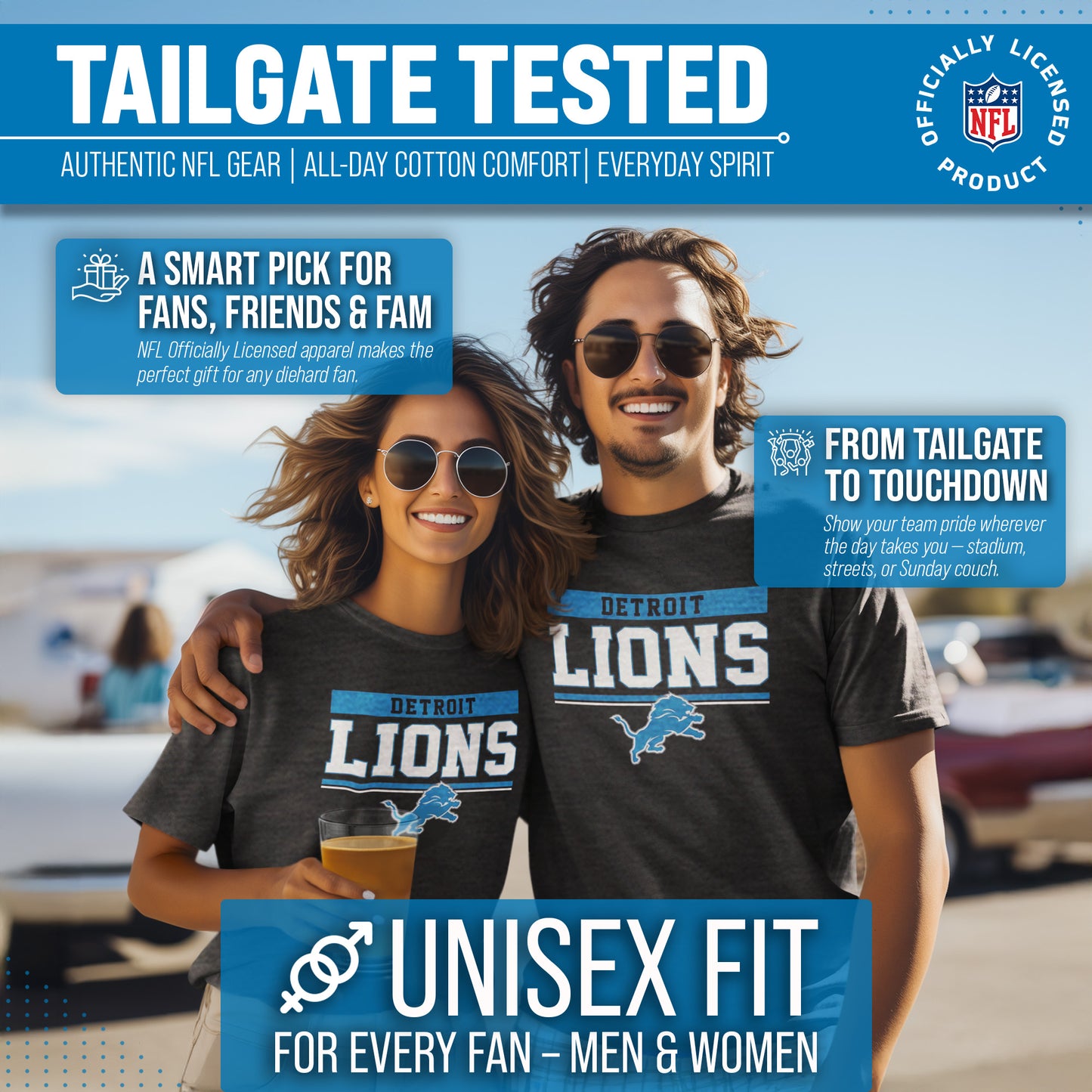 Detroit Lions NFL Adult Team Block Tagless T-Shirt - Charcoal