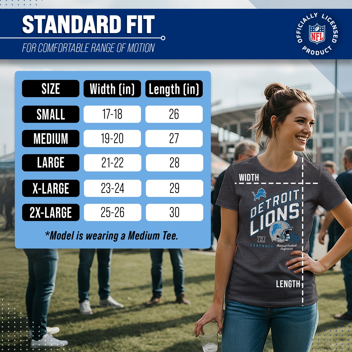 Detroit Lions NFL Womens Distressed Helmet Tag-Less Soft T-Shirt - Heather Charcoal