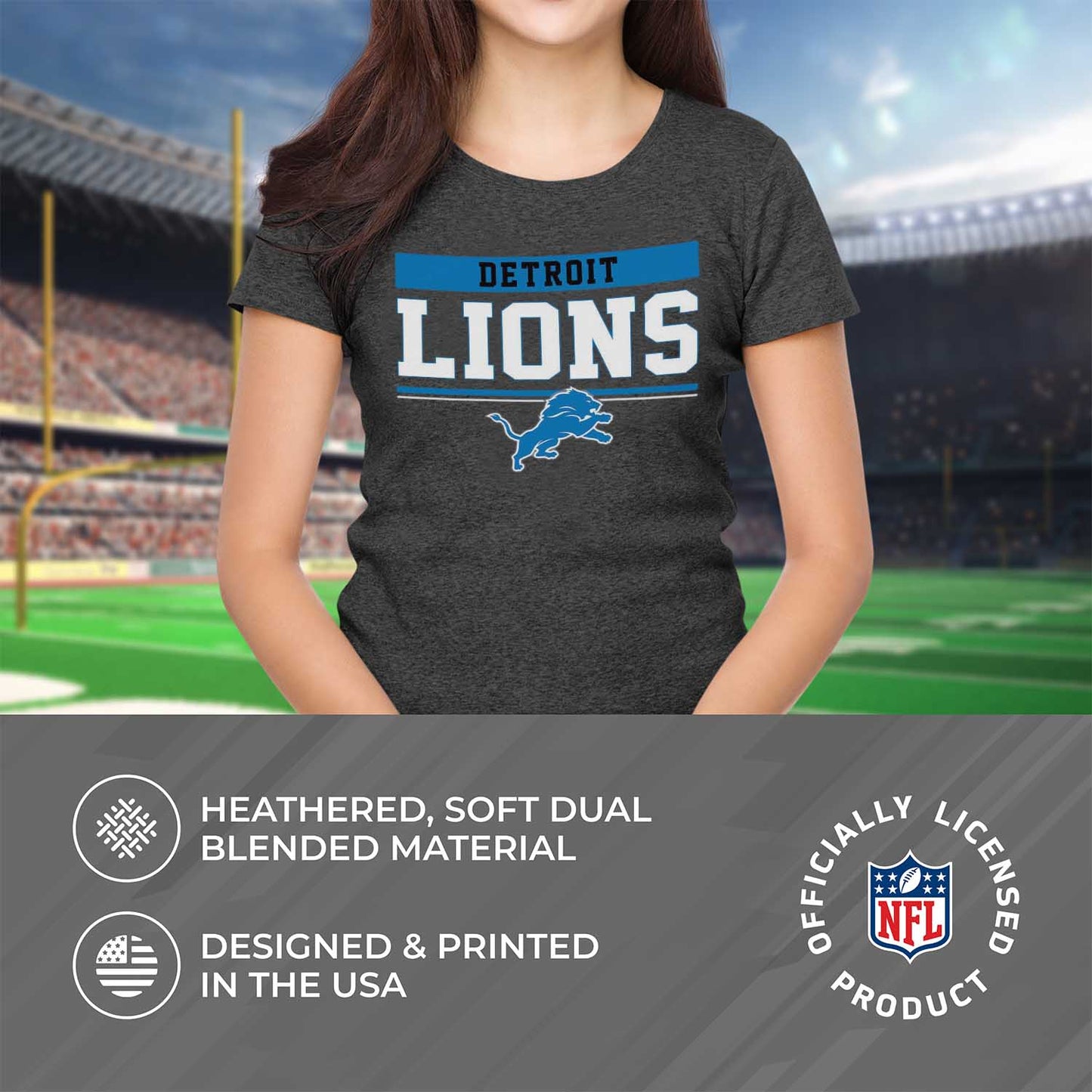 Detroit Lions NFL Women's Team Block Charcoal Tagless T-Shirt - Charcoal