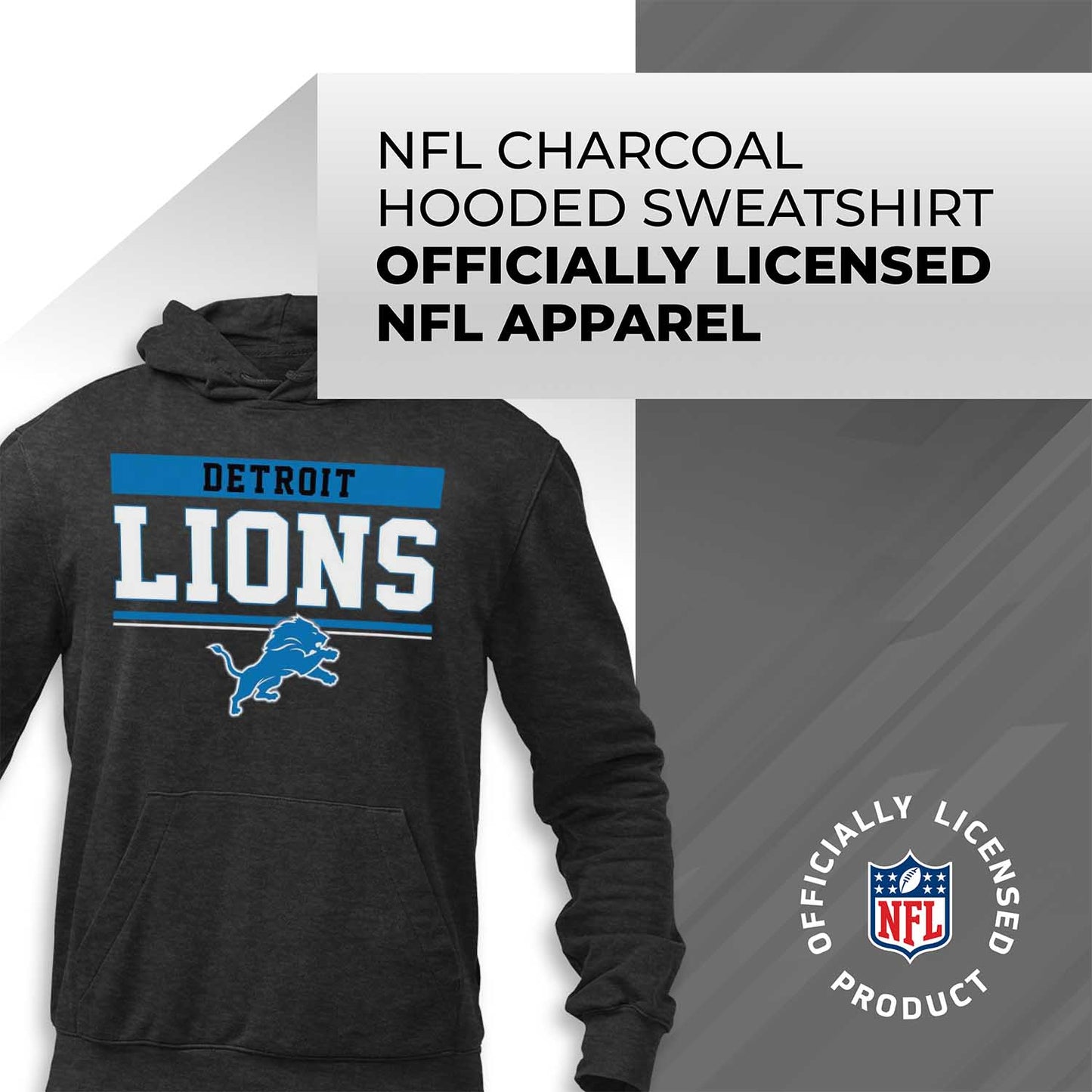 Detroit Lions NFL Adult Gameday Charcoal Hooded Sweatshirt - Charcoal