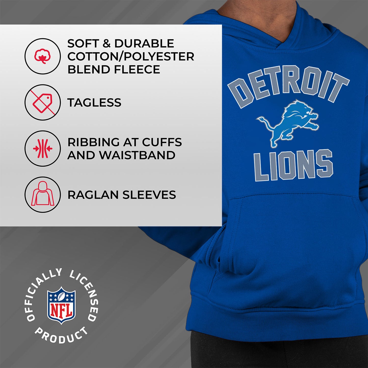 Detroit Lions NFL Youth Gameday Hooded Sweatshirt - Royal