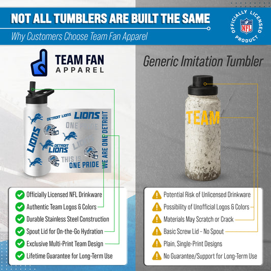 Detroit Lions NFL 34oz Quencher Stainless Steel Insulated Water Bottle - White