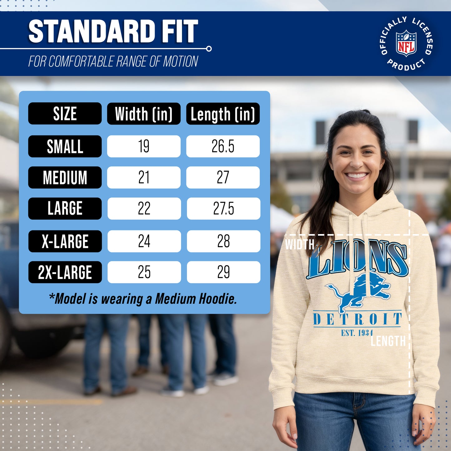 Detroit Lions Ladies NFL Starstruck Fleece Pullover Hooded Sweatshirt - Cream