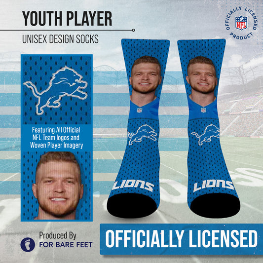 Detroit Lions NFL Youth Roster Player Crew Socks - Blue