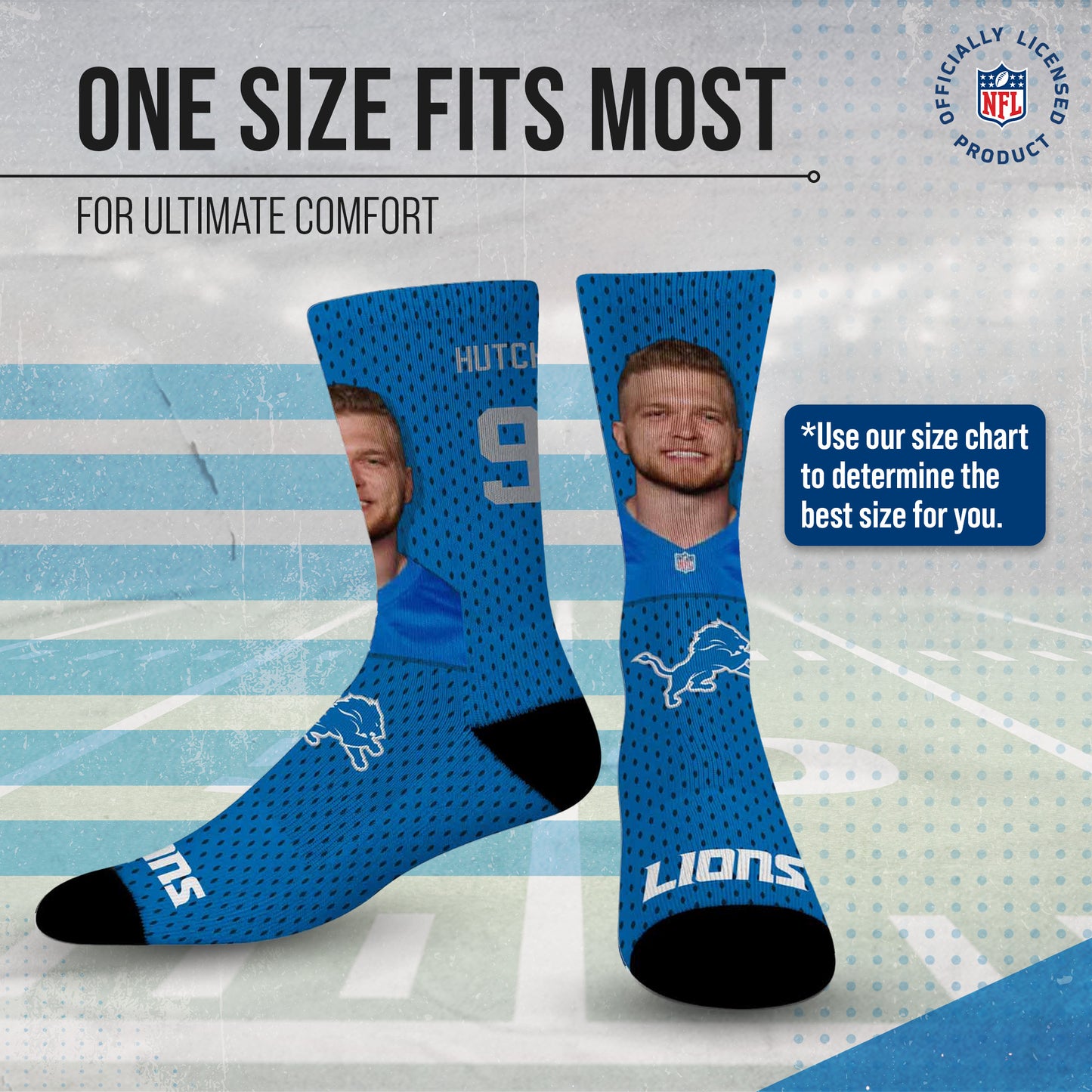 Detroit Lions NFL Youth Roster Player Crew Socks - Blue