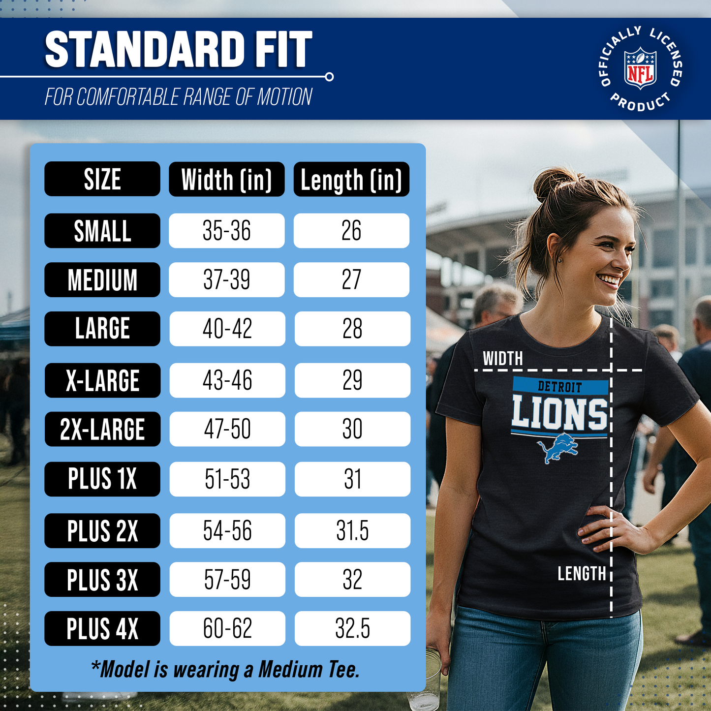 Detroit Lions NFL Women's Team Block Charcoal Tagless T-Shirt - Charcoal