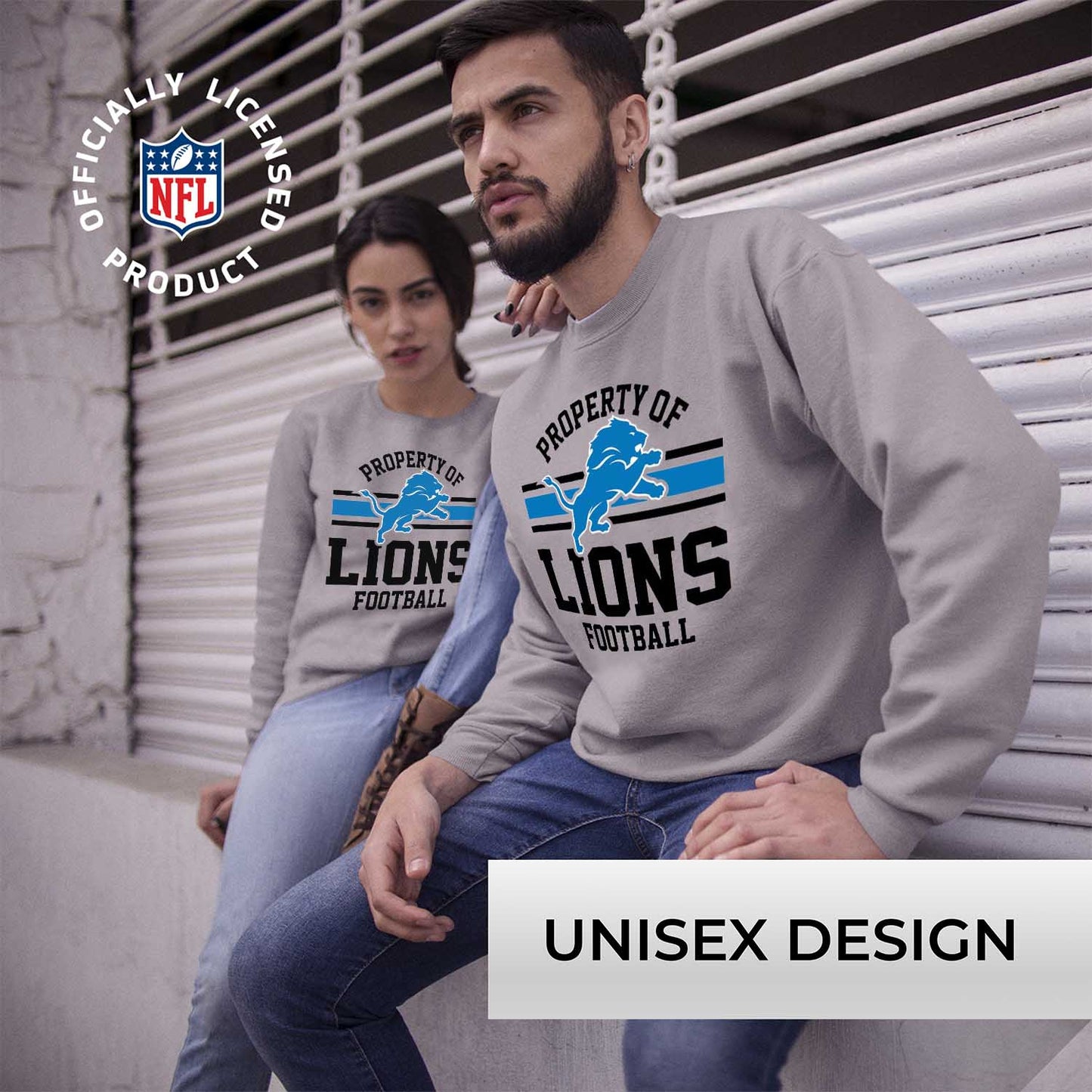 Detroit Lions NFL Adult Property Of Crewneck Fleece Sweatshirt - Sport Gray