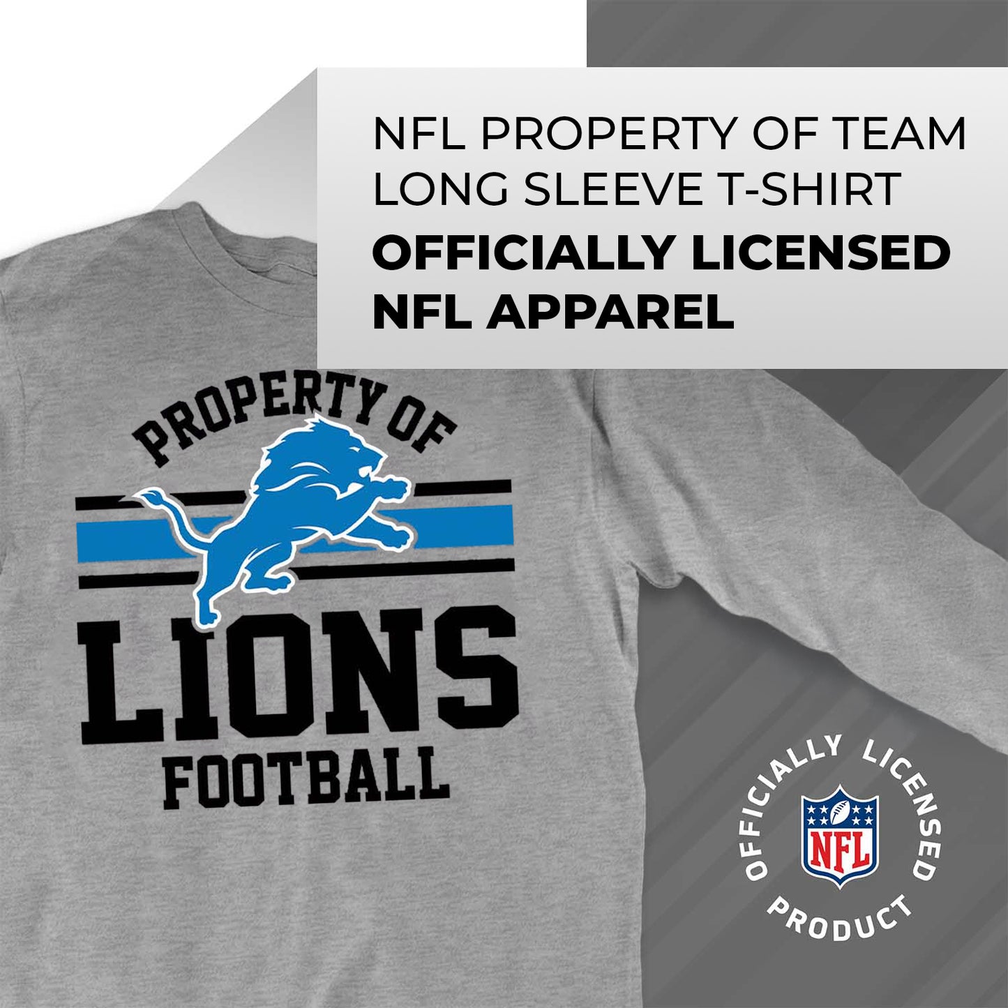 Detroit Lions NFL Adult Property Of Long SleeveT Shirt - Sport Gray