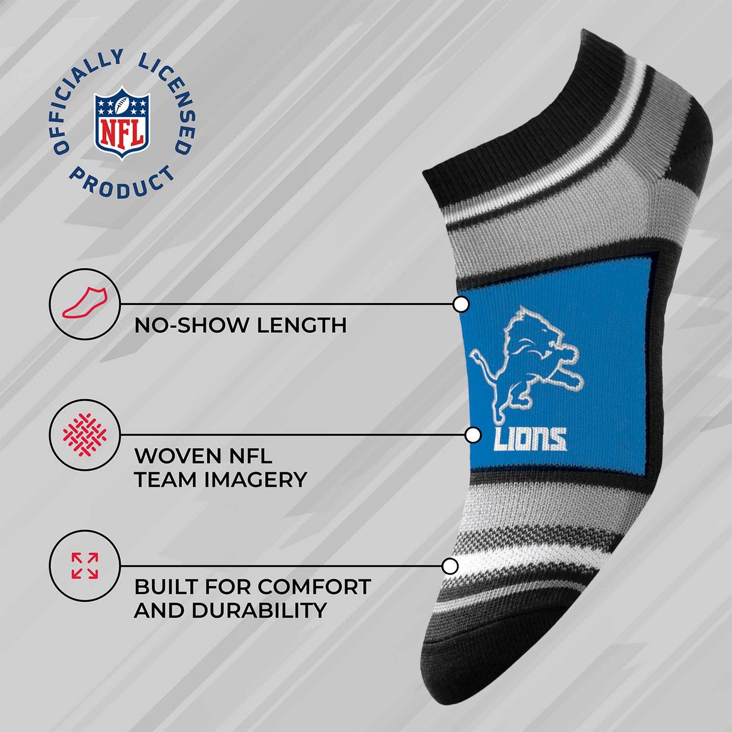 Detroit Lions NFL Adult Marquis Addition No Show Socks - Blue