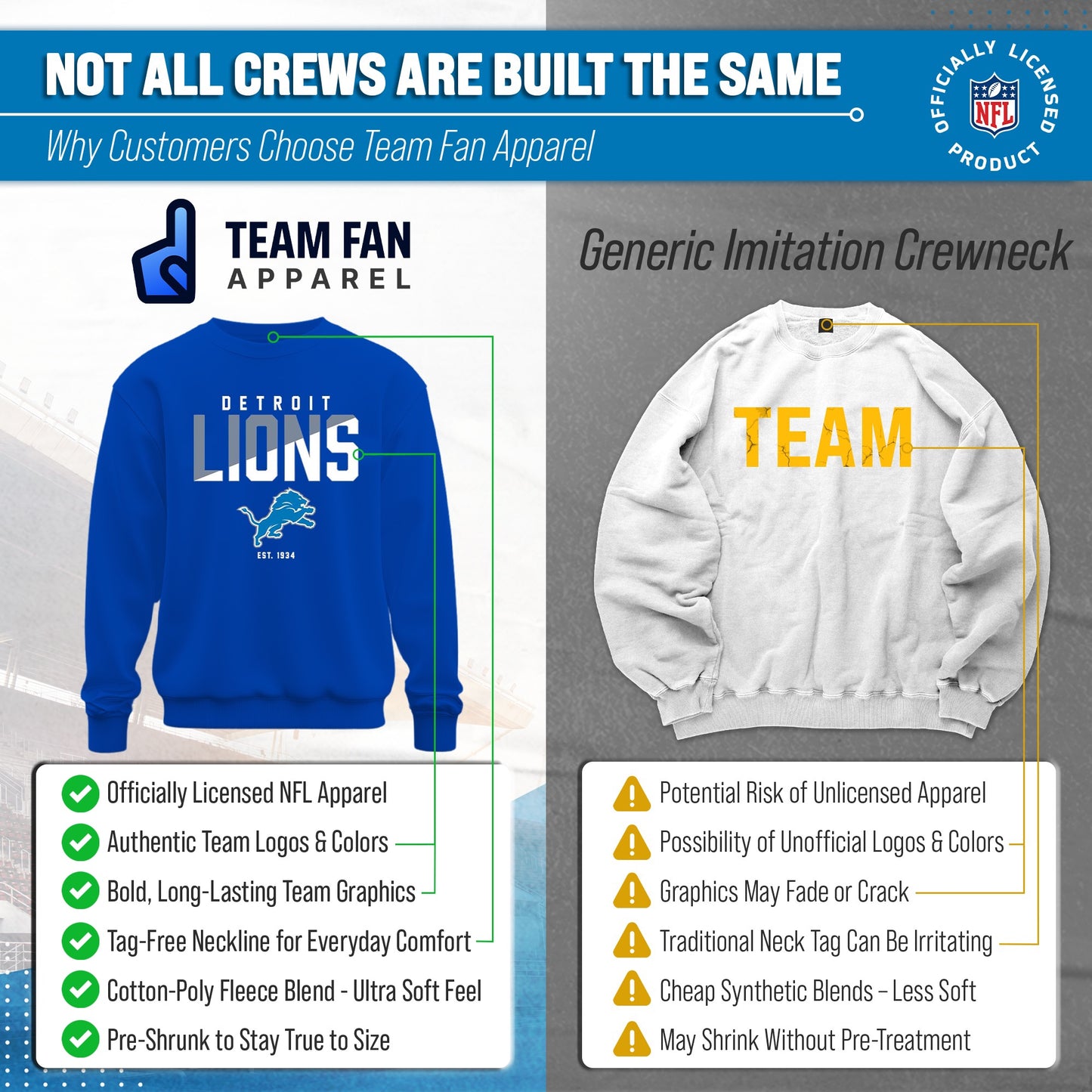 Detroit Lions Adult NFL Diagonal Fade Color Block Crewneck Sweatshirt - Royal