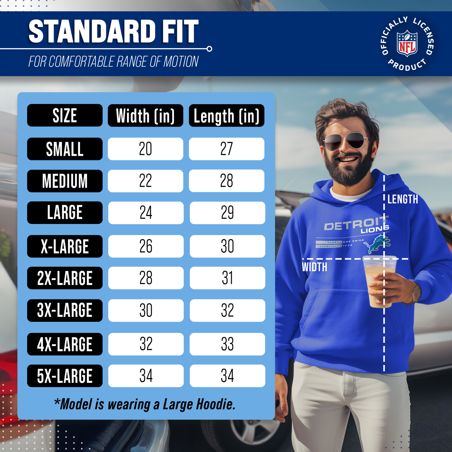 Detroit Lions Adult NFL Speed Stat Sheet Fleece Hooded Sweatshirt - Royal