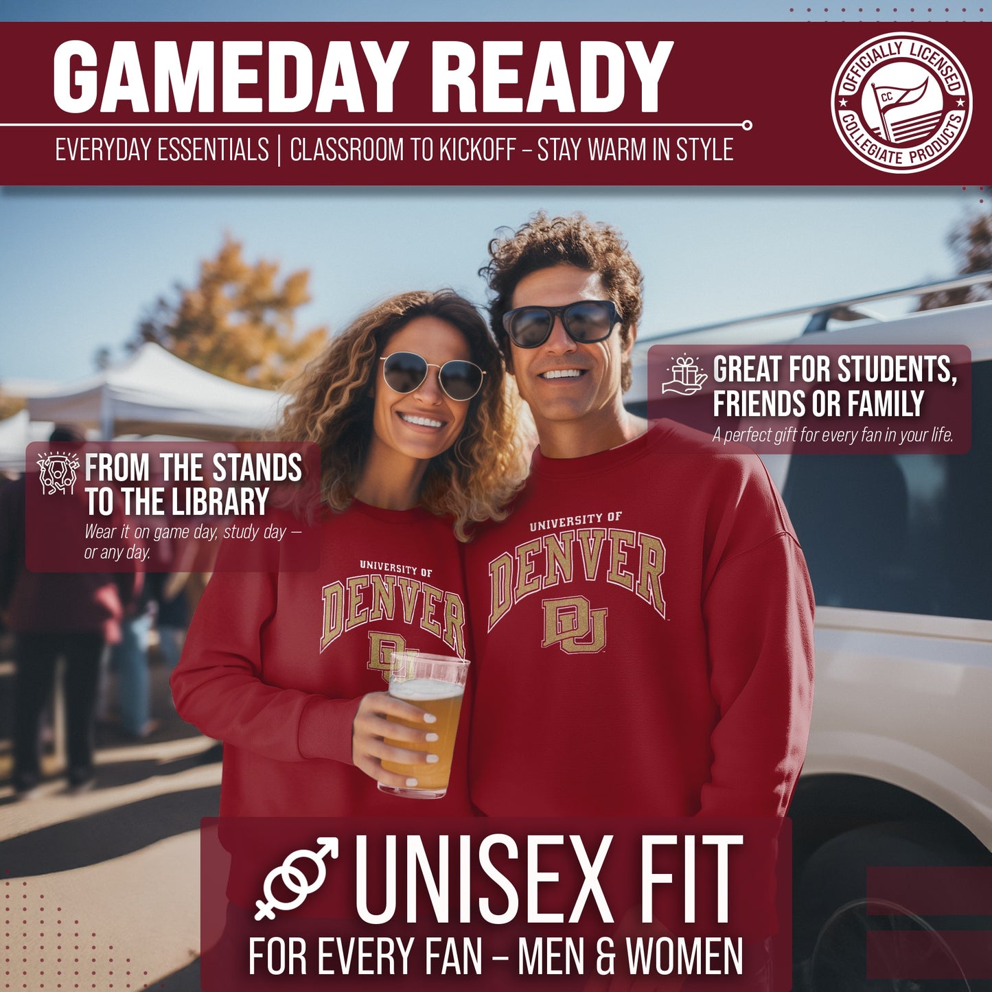 Denver Pioneers Adult Arch & Logo Soft Style Gameday Crewneck Sweatshirt - Maroon