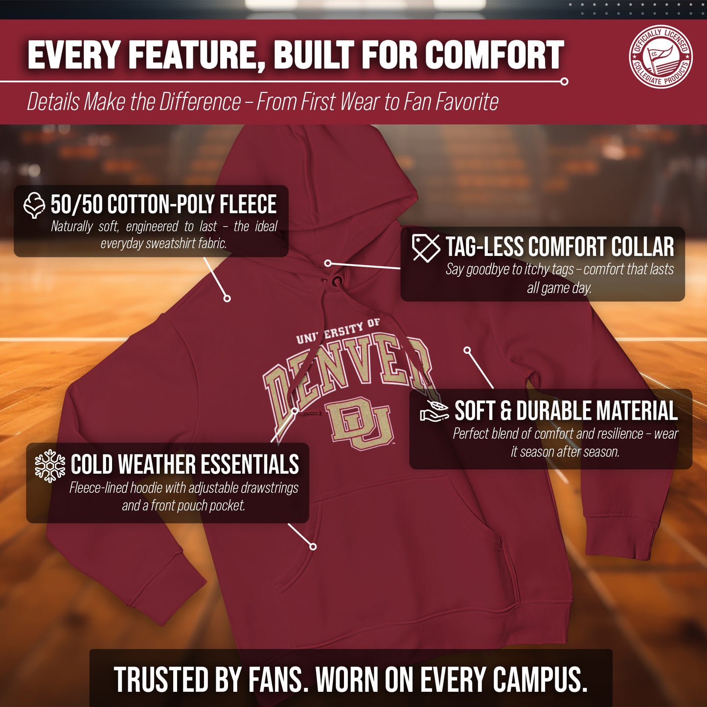 Denver Pioneers Adult Arch & Logo Soft Style Gameday Hooded Sweatshirt - Maroon