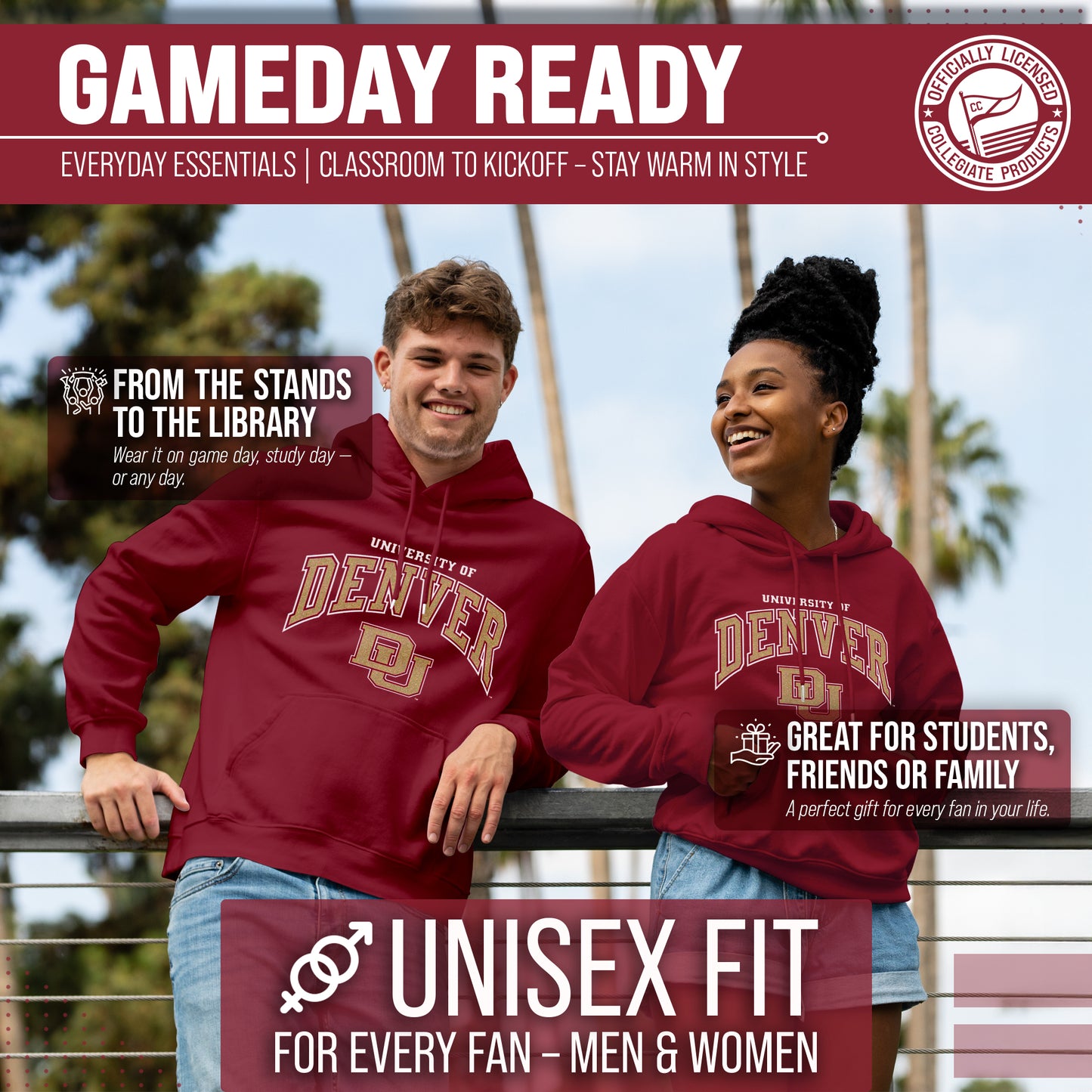 Denver Pioneers Adult Arch & Logo Soft Style Gameday Hooded Sweatshirt - Maroon
