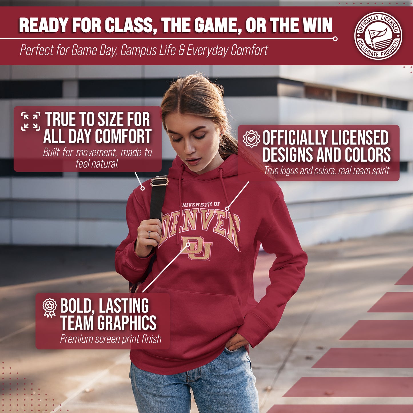 Denver Pioneers Adult Arch & Logo Soft Style Gameday Hooded Sweatshirt - Maroon