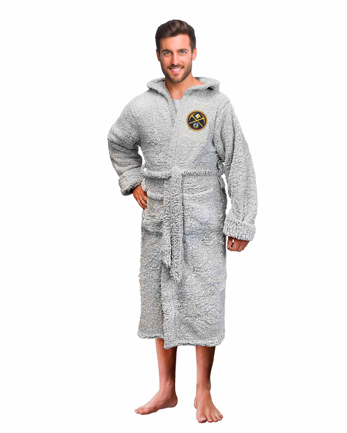 Denver Nuggets NBA Adult Plush Hooded Robe with Pockets - Gray