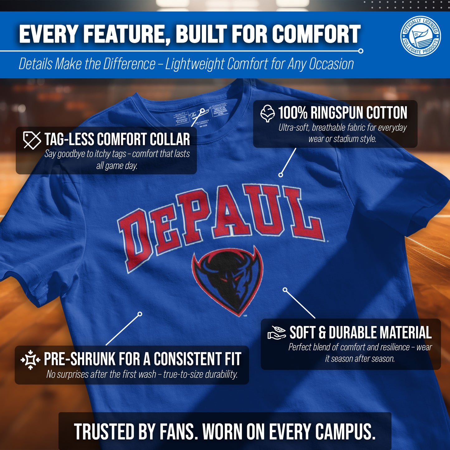 DePaul Blue Demons NCAA Adult Gameday Cotton T-Shirt - Royal