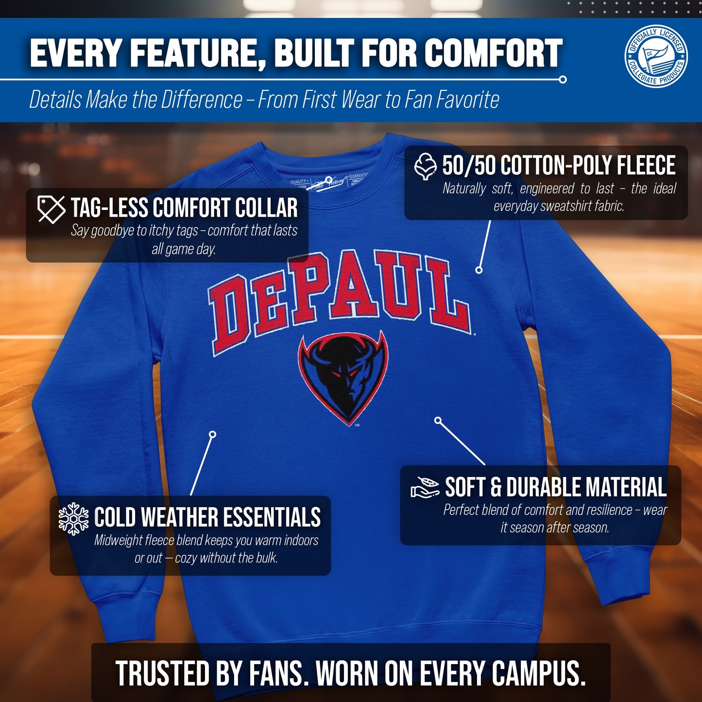 DePaul Blue Demons Adult Arch & Logo Soft Style Gameday Crewneck Sweatshirt - Royal